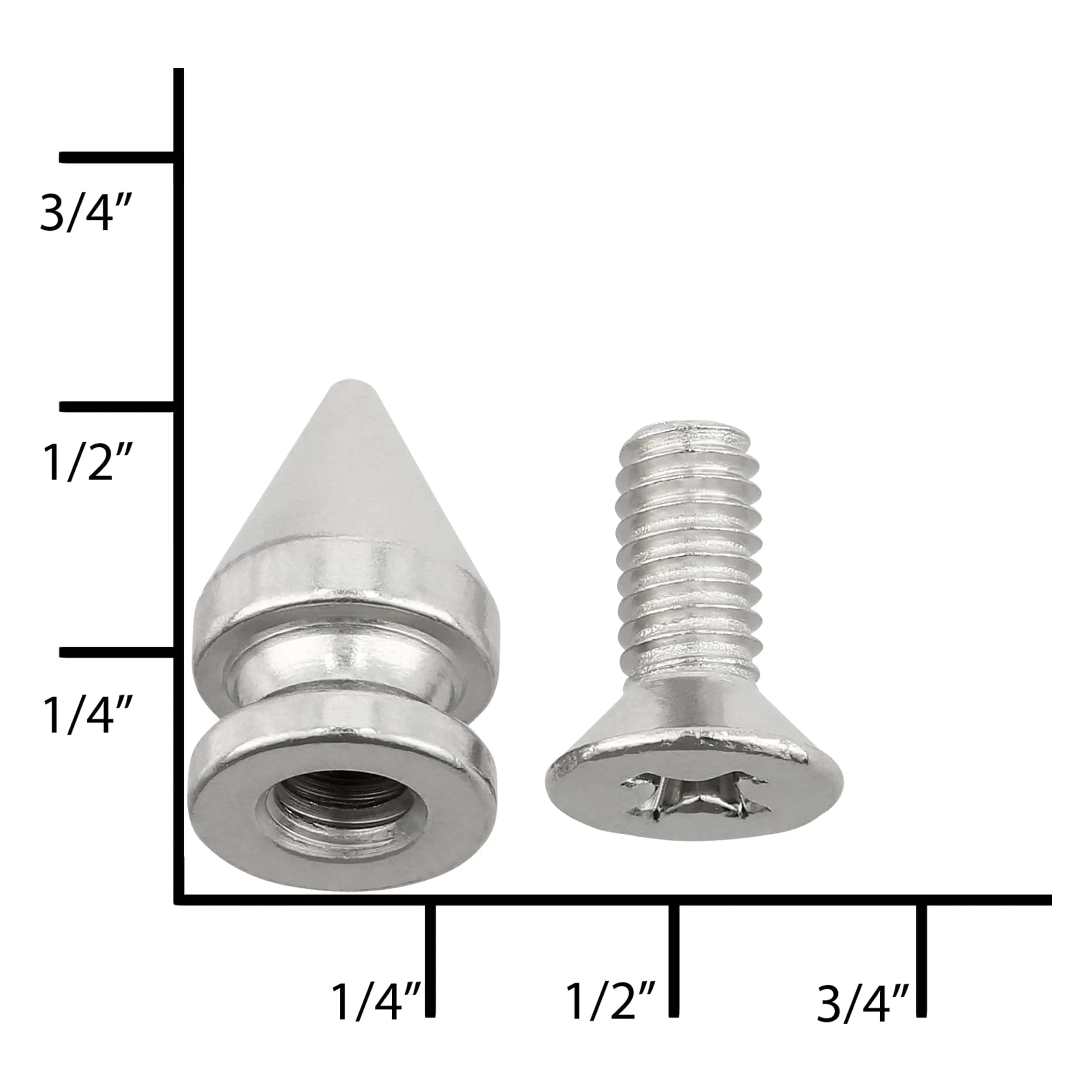 12mm Nickel, Spike Stud with Screw, Solid Brass - PK10, #C-1551