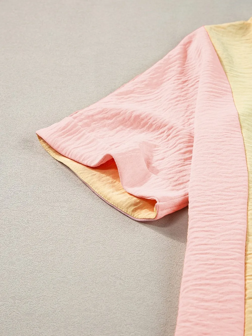 Apricot Patchwork Colorblock V Neck Summer T Shirt