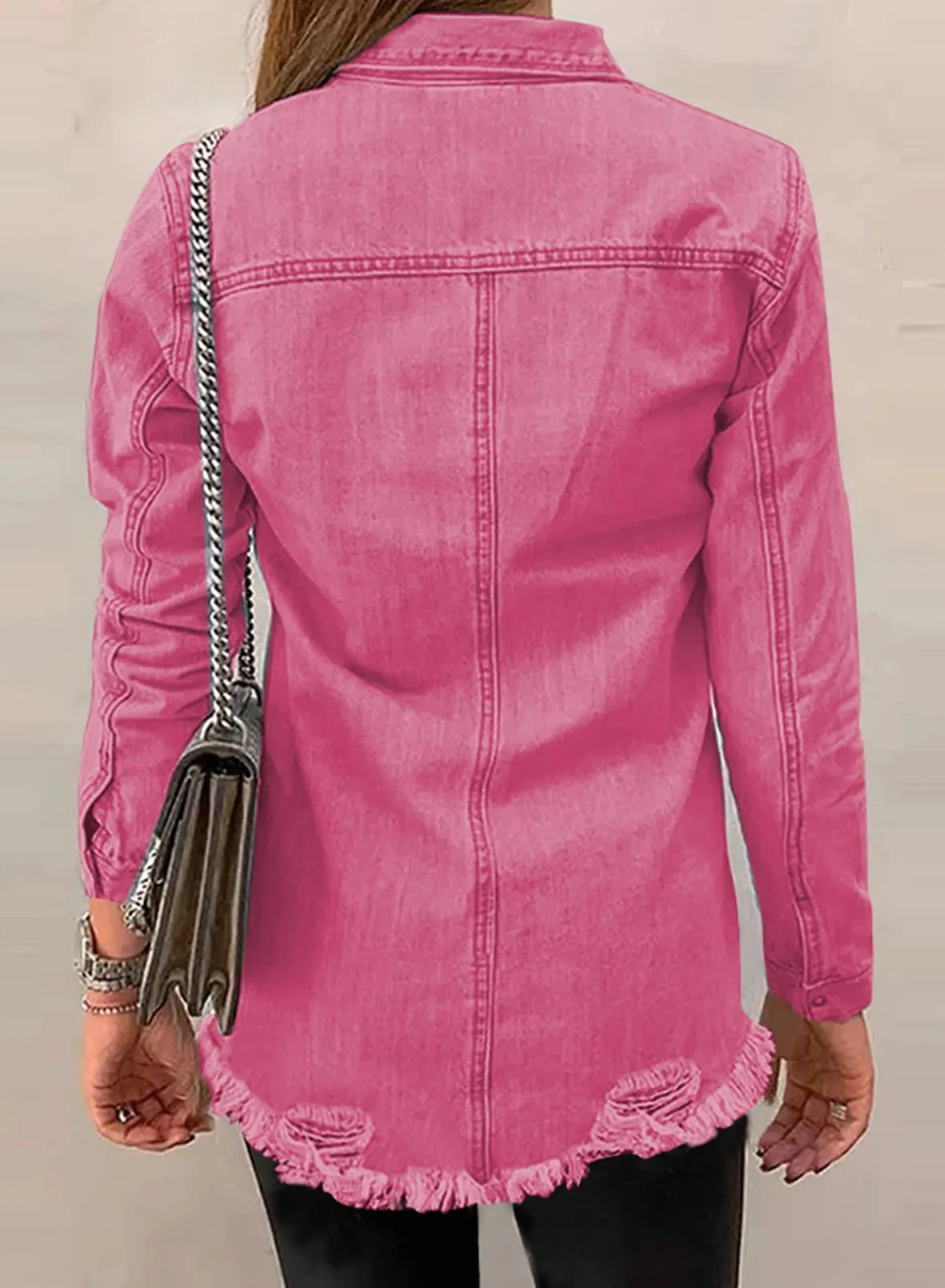 Apricot Women's Oversized Denim Jacket Casual Long Boyfriend Distresse Jean Jacket Autumn Spring - Dokotoo