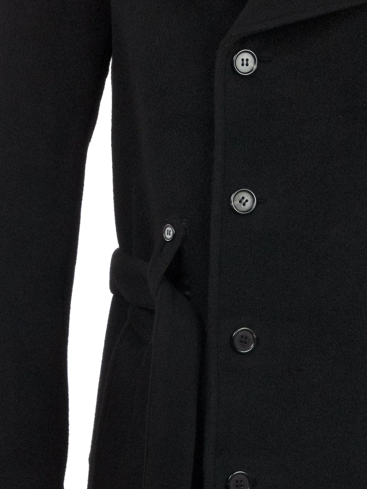 Black Wool Longline Coat with Patent Details