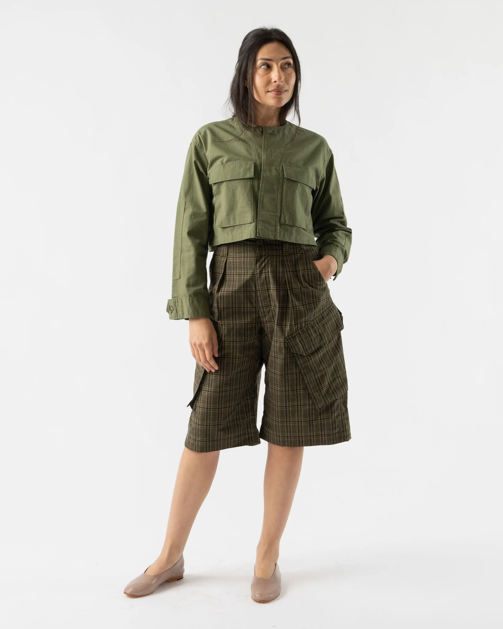 BLANK Cropped BDU Jacket in Olive Cotton Ripstop