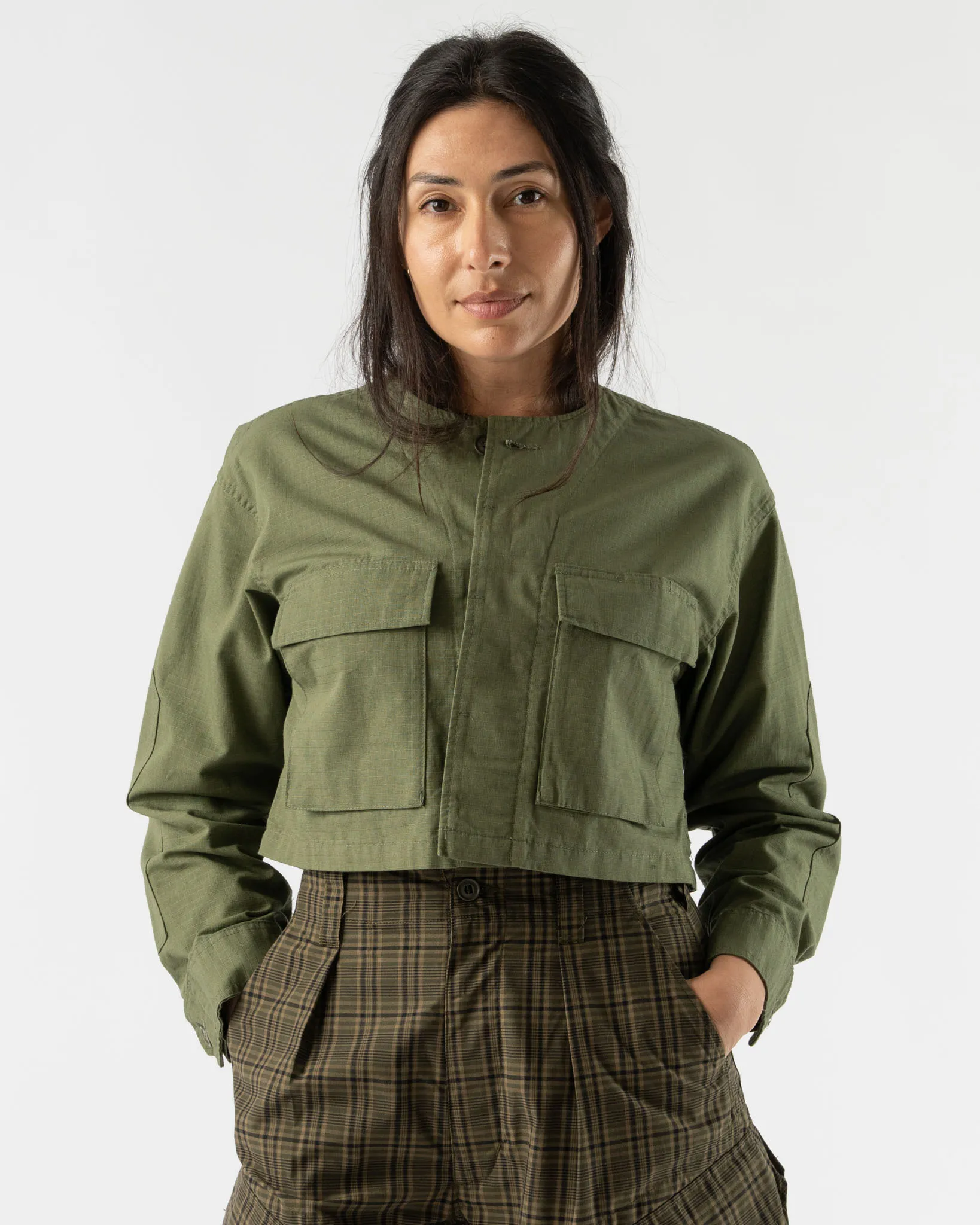 BLANK Cropped BDU Jacket in Olive Cotton Ripstop