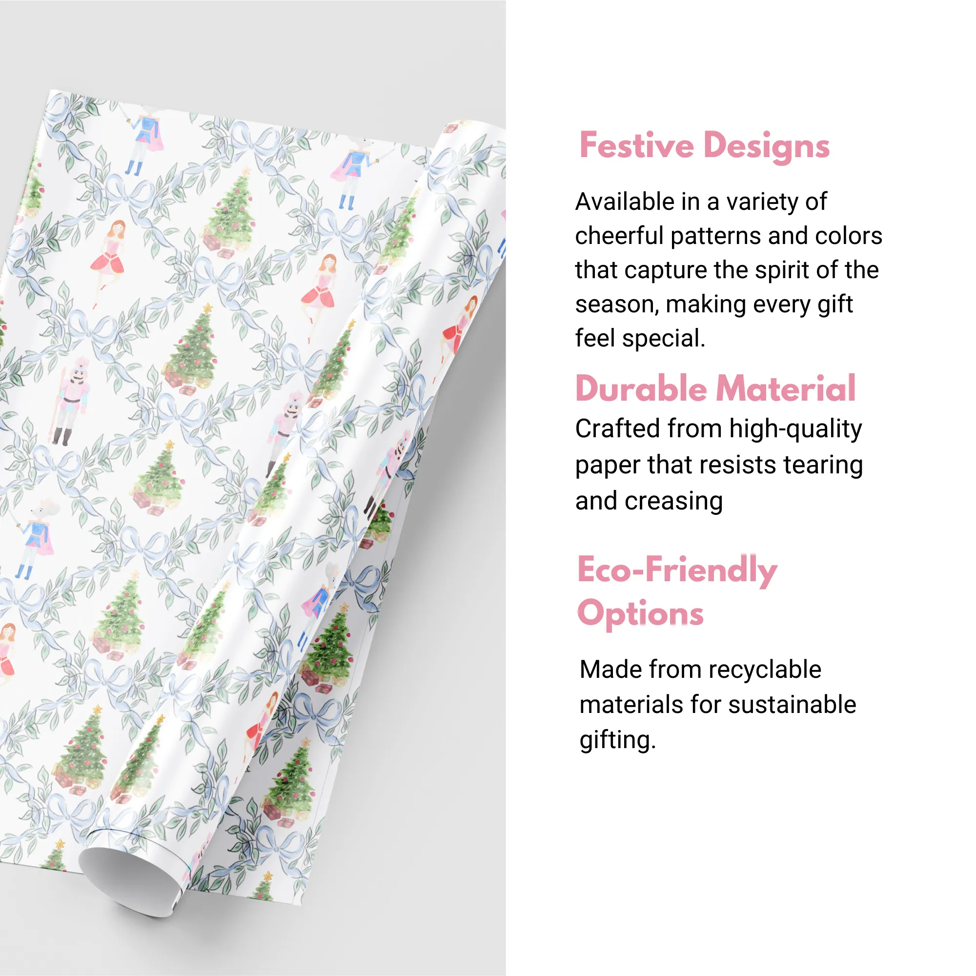 Blue Nutcracker Wonderland | Holiday Wrapping Paper Roll Christmas Gift Wrap Elegant Christmas Themed Decorative Paper for Eco-Friendly Holiday Gifting
