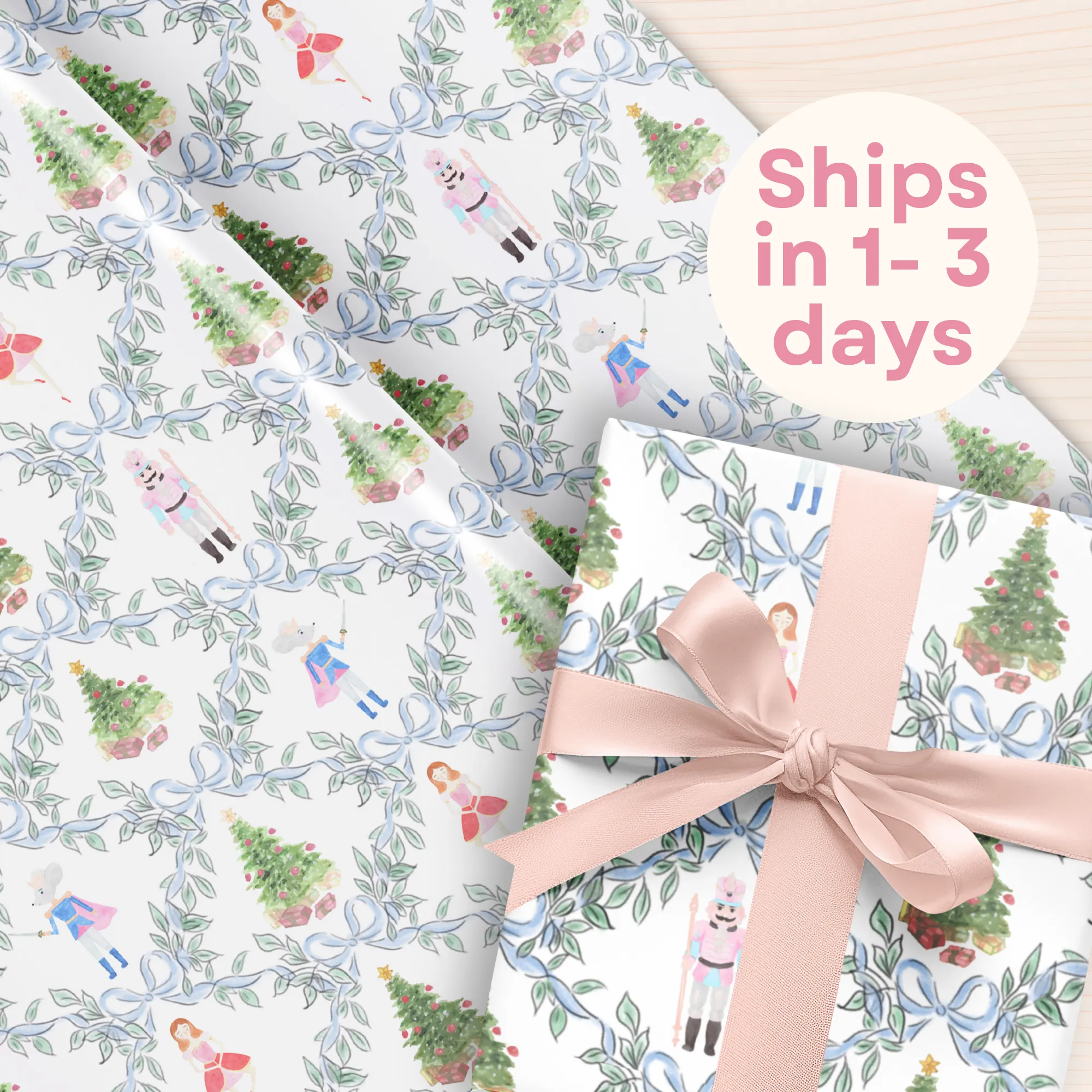 Blue Nutcracker Wonderland | Holiday Wrapping Paper Roll Christmas Gift Wrap Elegant Christmas Themed Decorative Paper for Eco-Friendly Holiday Gifting