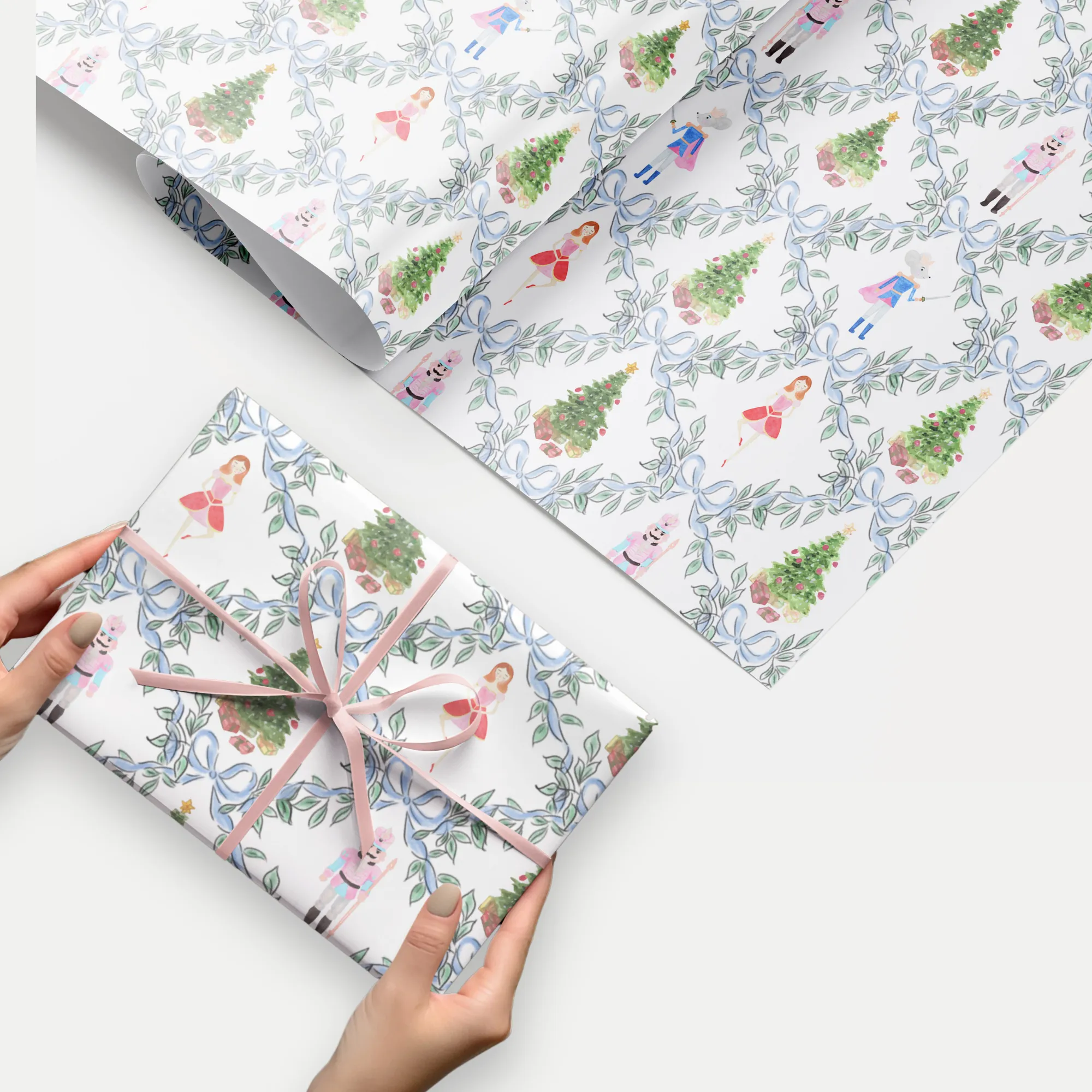 Blue Nutcracker Wonderland | Holiday Wrapping Paper Roll Christmas Gift Wrap Elegant Christmas Themed Decorative Paper for Eco-Friendly Holiday Gifting