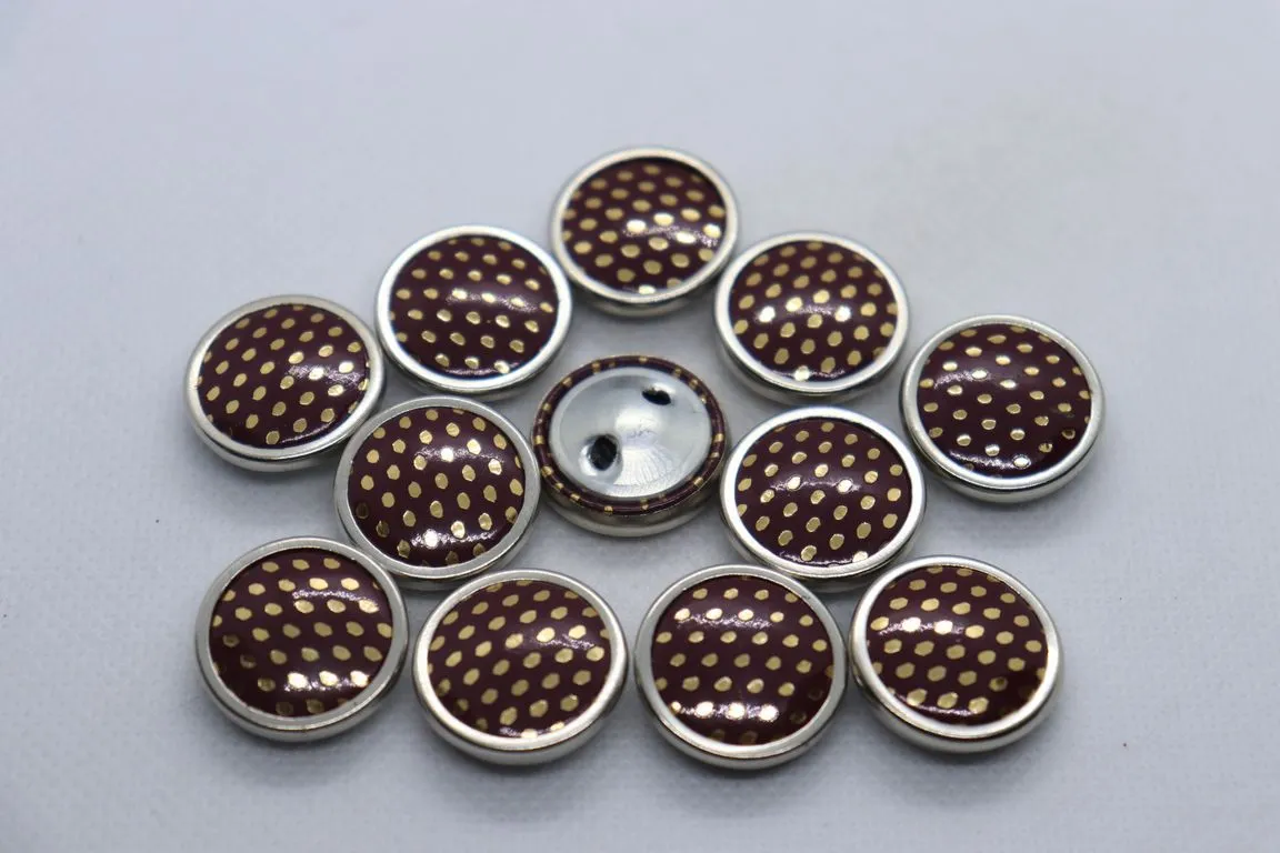 Brown Circular Metal Ring Polka Dot Coat Button