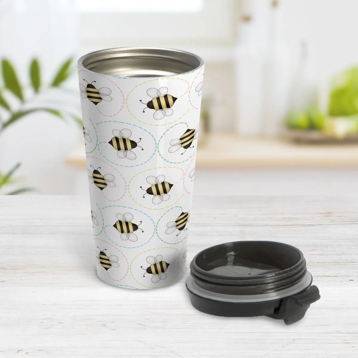 Circling Dainty Bee Pattern Travel Mug