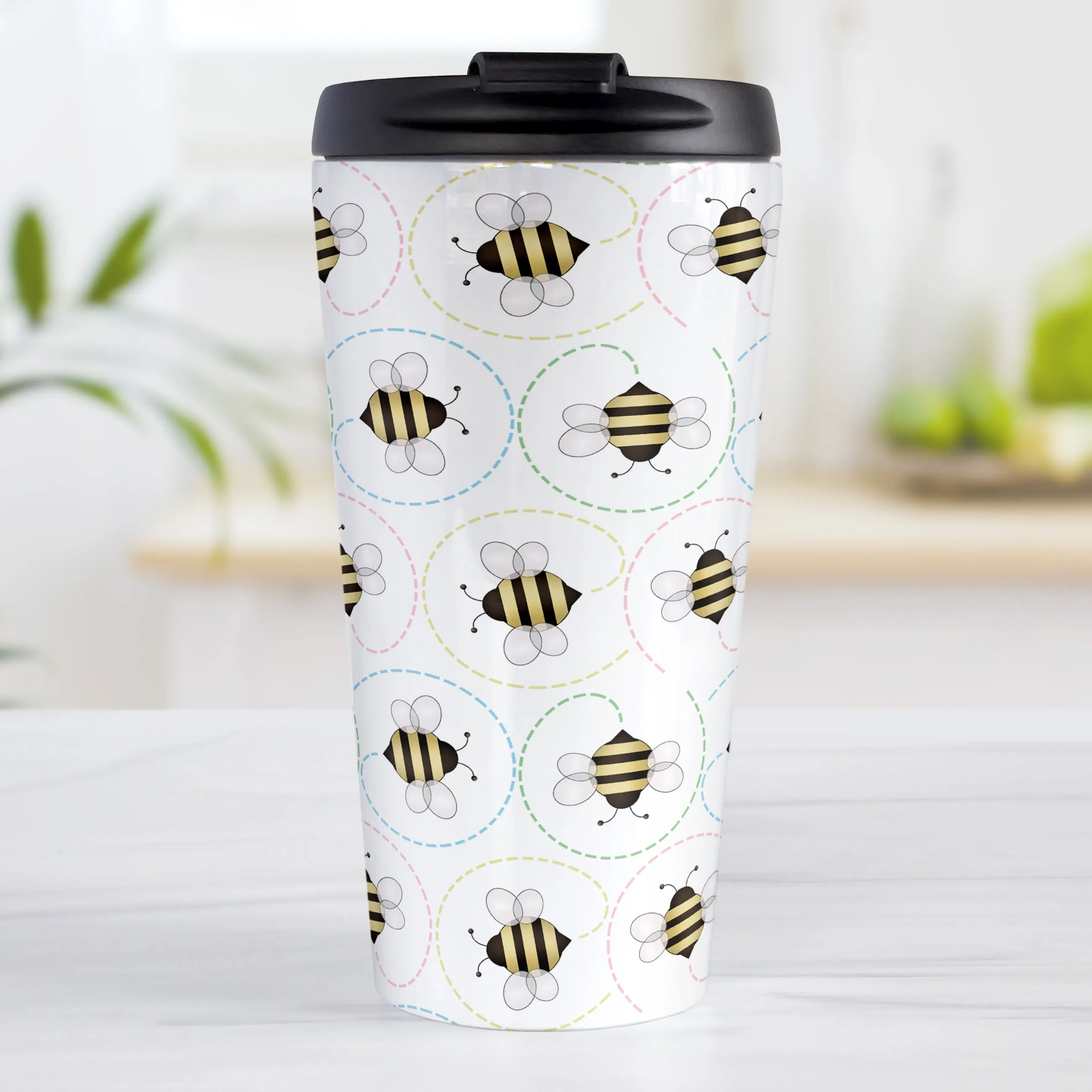 Circling Dainty Bee Pattern Travel Mug