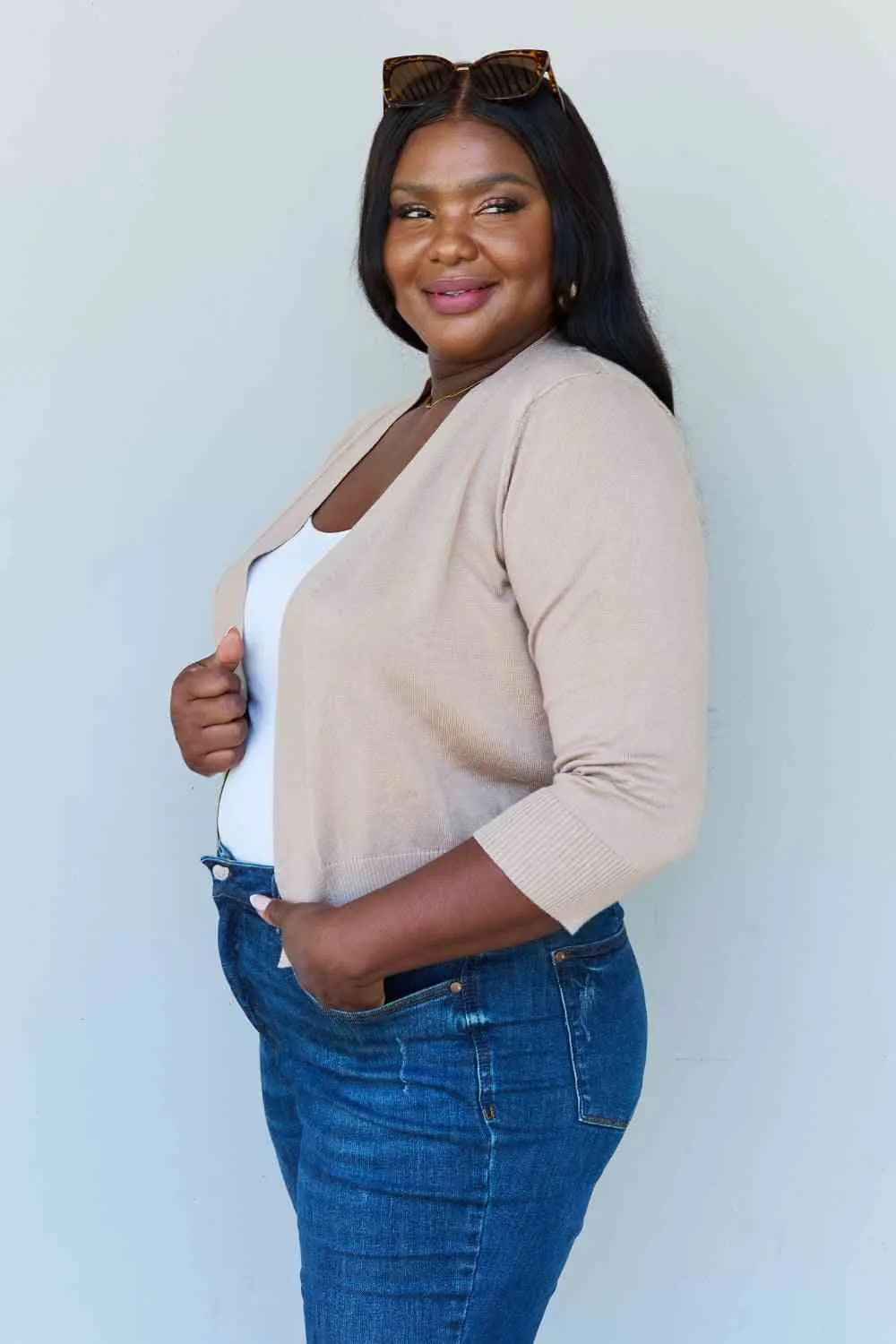 Destiny Cropped Cardigan in Khaki