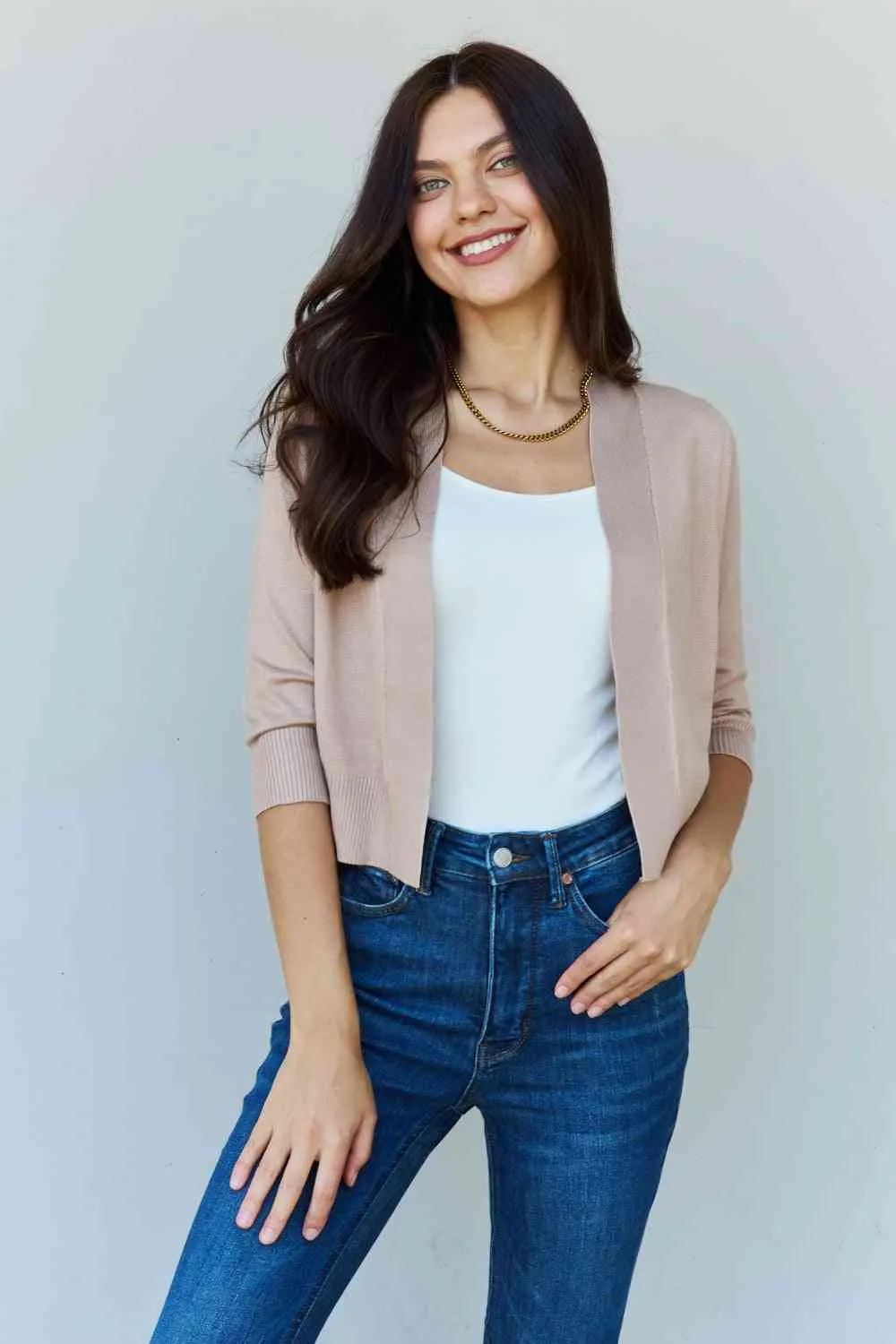 Destiny Cropped Cardigan in Khaki