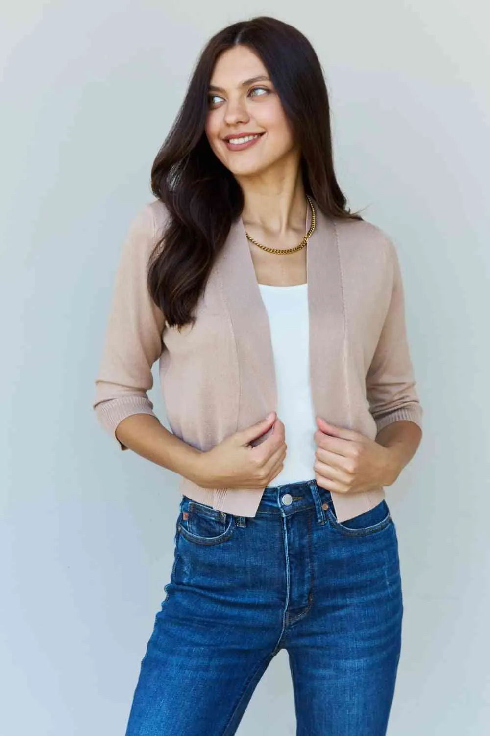 Destiny Cropped Cardigan in Khaki