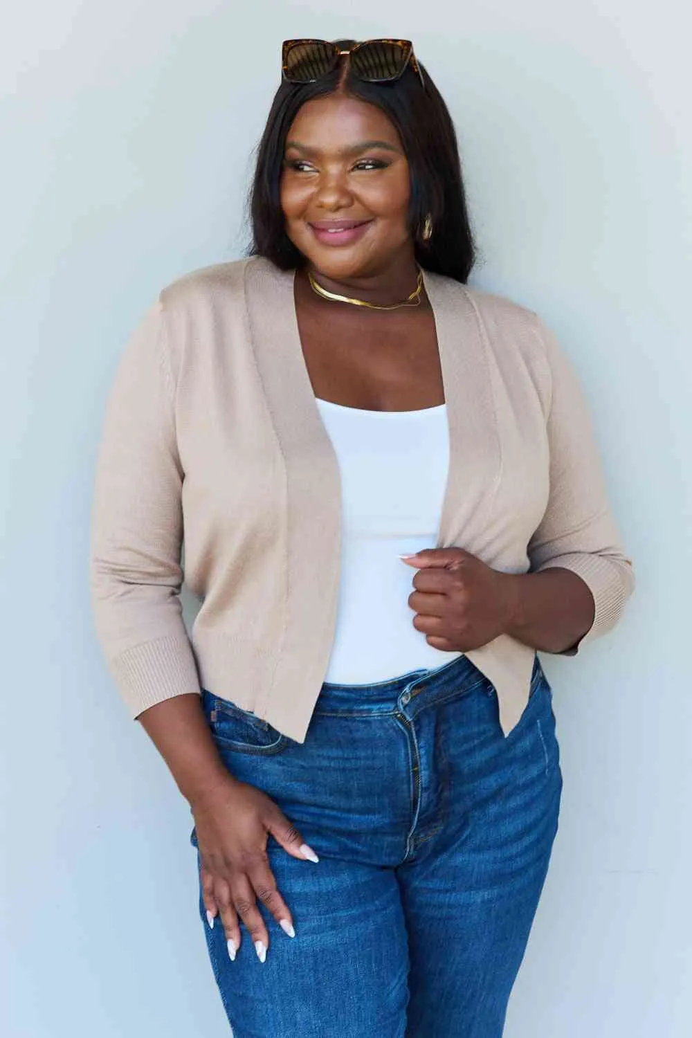 Destiny Cropped Cardigan in Khaki