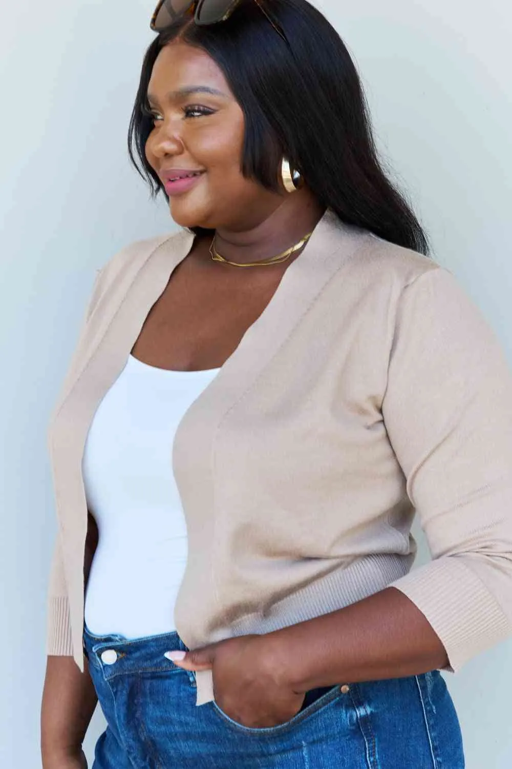 Destiny Cropped Cardigan in Khaki