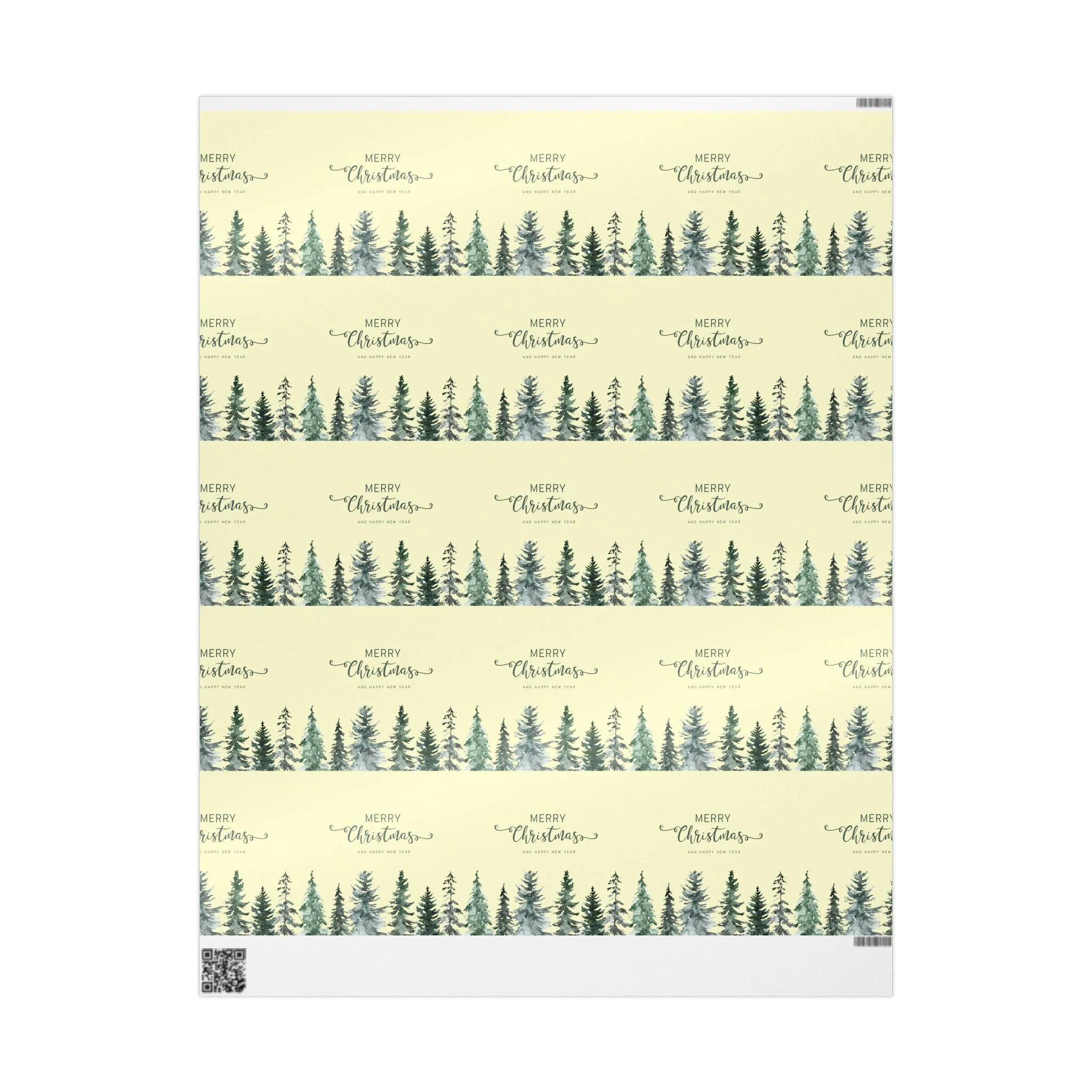Elegant Evergreen Christmas Wrapping Paper : Minimalist Holiday Gift Wrap with Trees & Script Text, Perfect for Formal Gifting