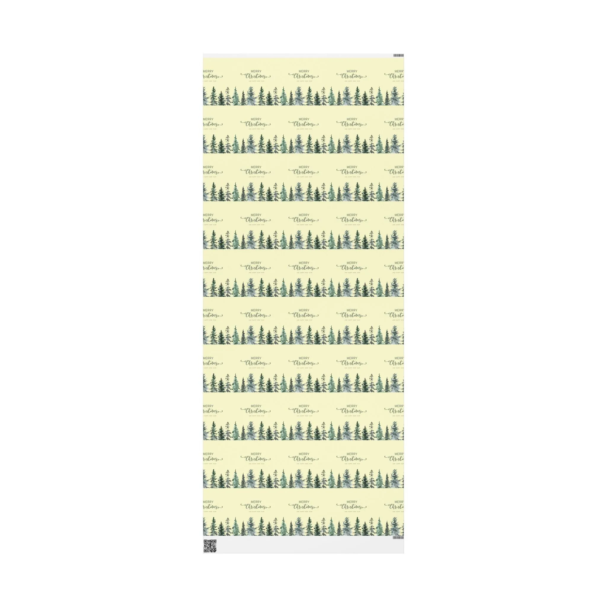 Elegant Evergreen Christmas Wrapping Paper : Minimalist Holiday Gift Wrap with Trees & Script Text, Perfect for Formal Gifting