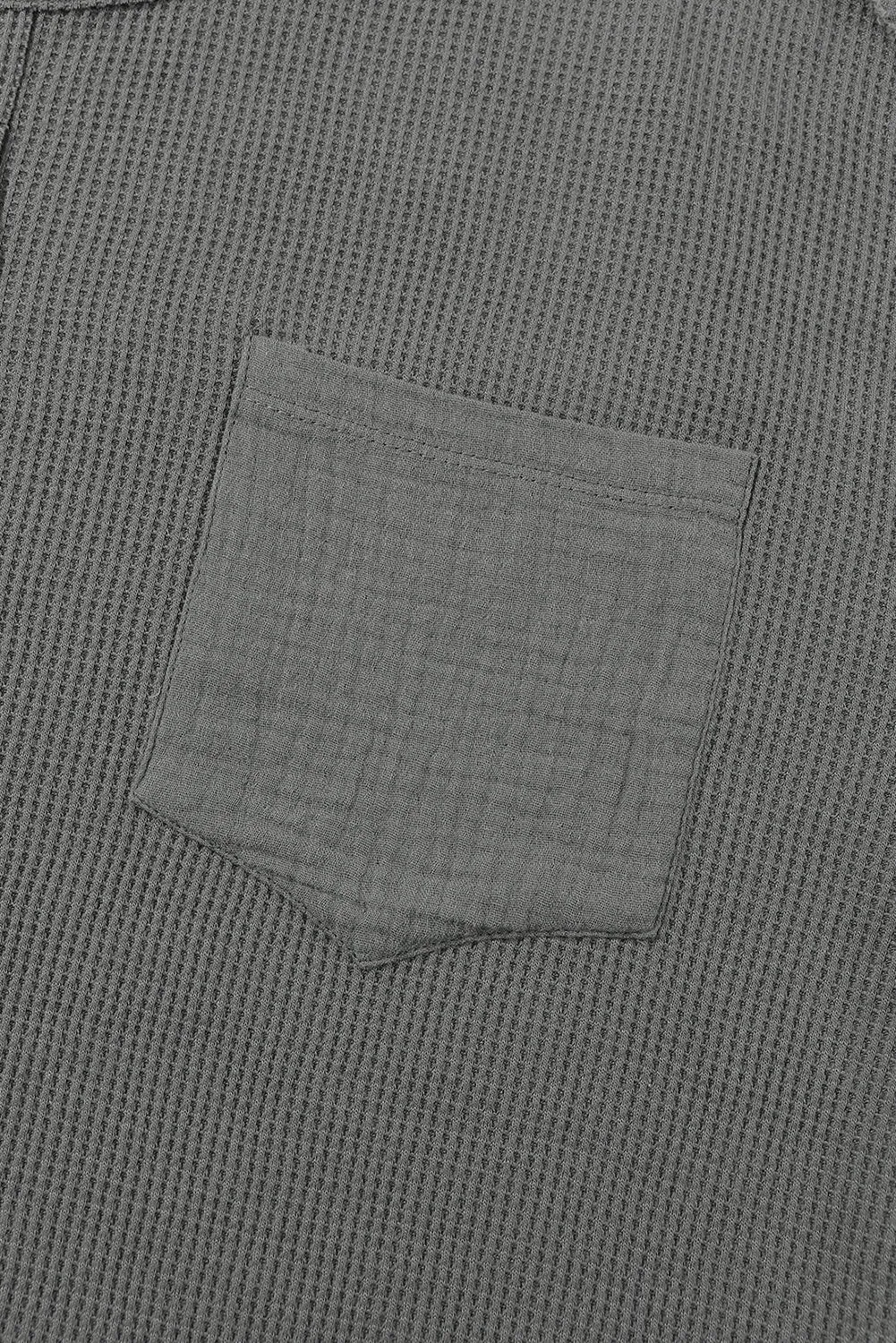 Exposed Seam Patchwork Bubble Sleeve Waffle Knit Top
