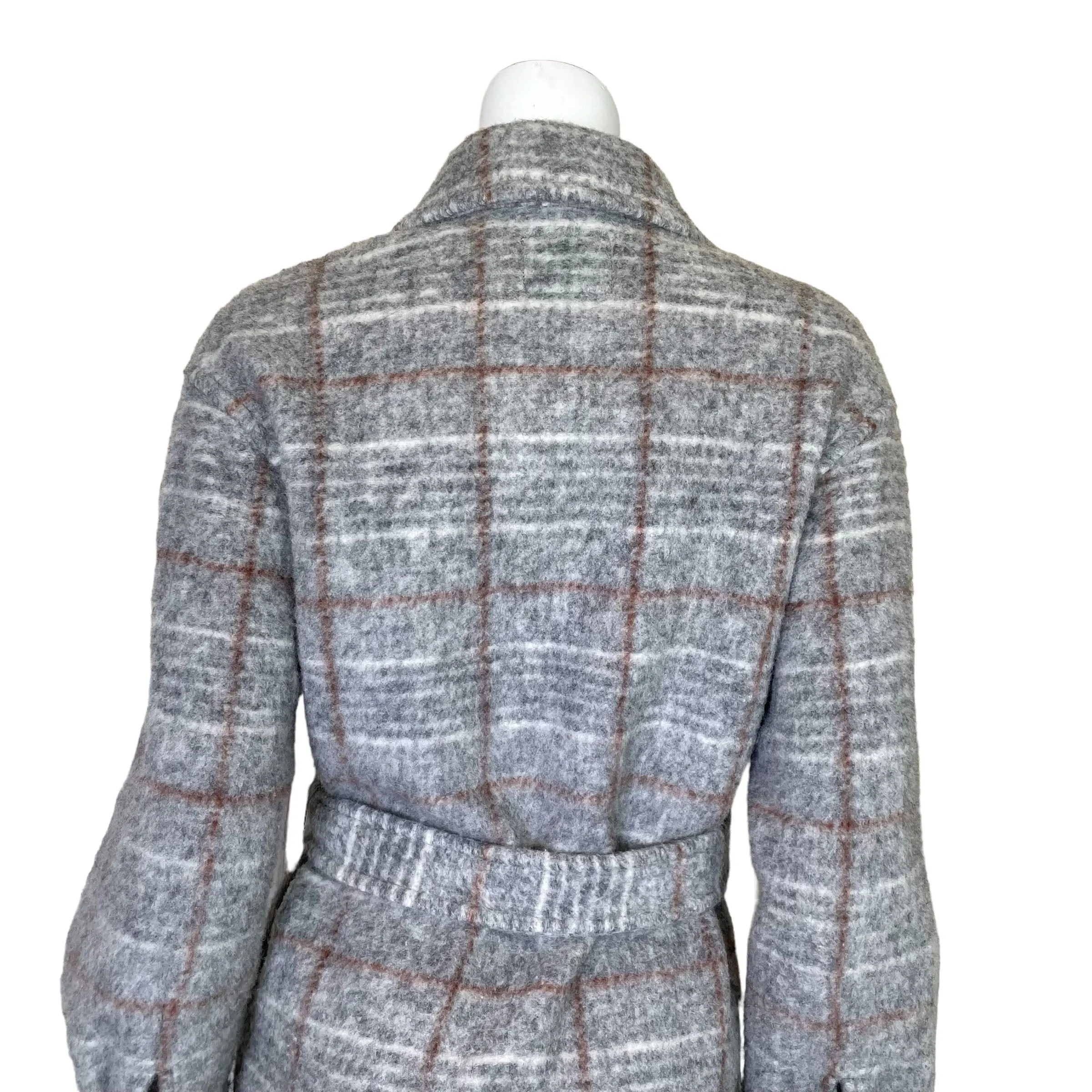 Express | Women's Gray and Brown Plaid Wool Blend Long Trench Coat | Size: XS