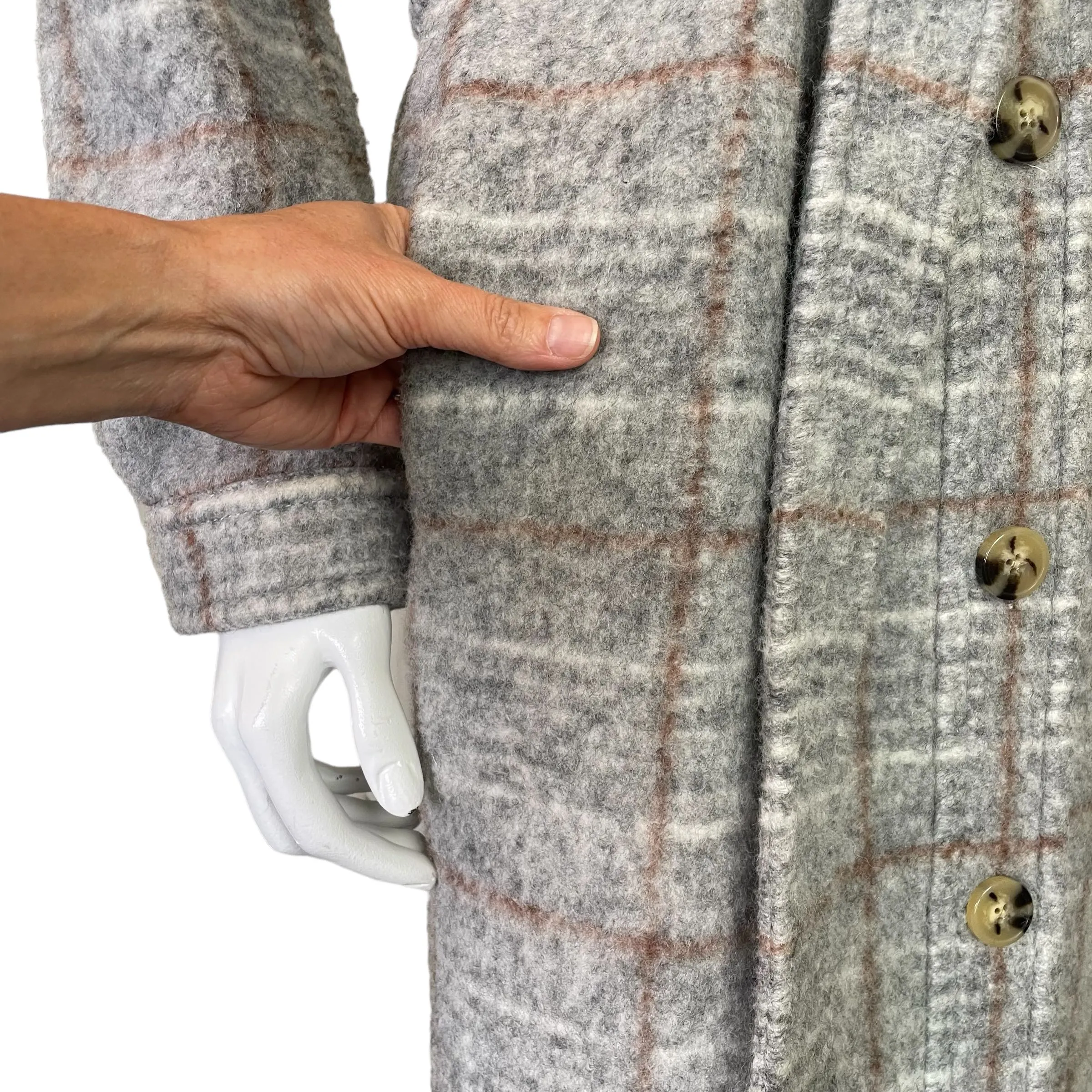 Express | Women's Gray and Brown Plaid Wool Blend Long Trench Coat | Size: XS