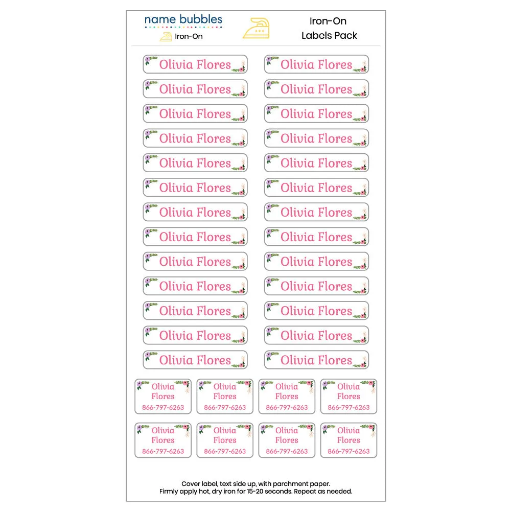 Floral Iron-On Clothing Labels Pack