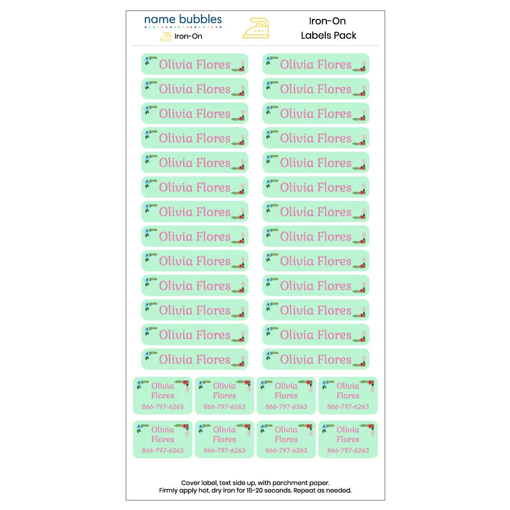 Floral Iron-On Clothing Labels Pack