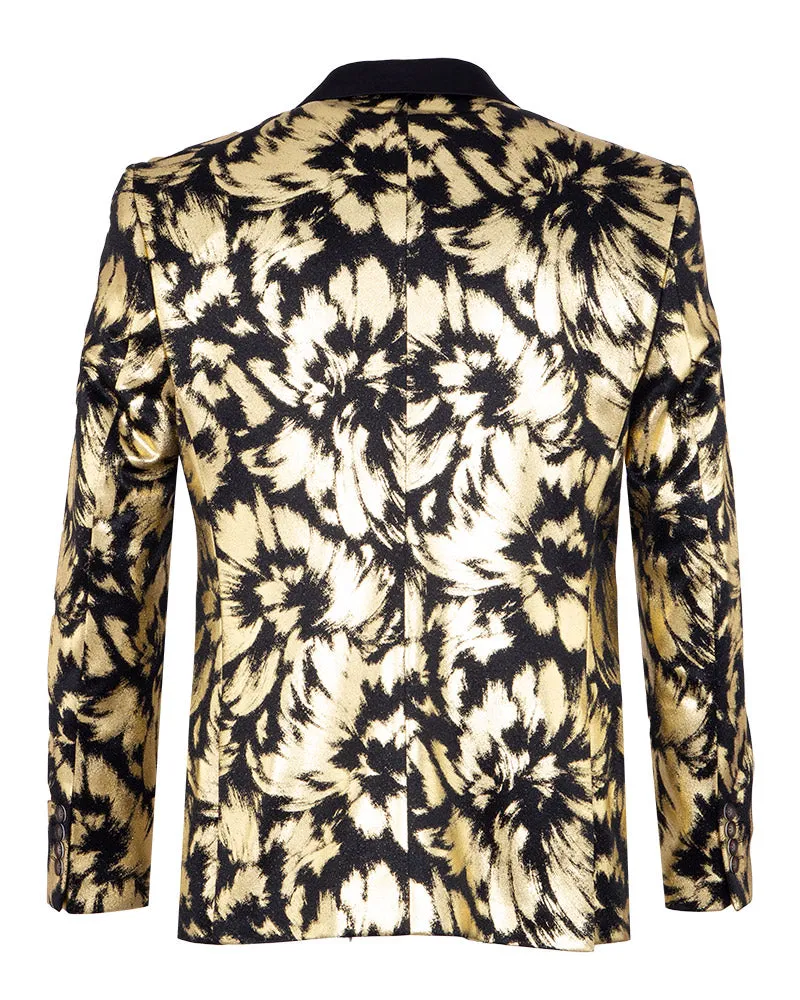 Gold Glitter Brush Print Blazer with Contrasting Lapel & Matching Bow Tie