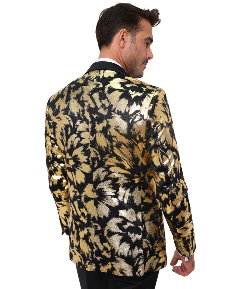 Gold Glitter Brush Print Blazer with Contrasting Lapel & Matching Bow Tie