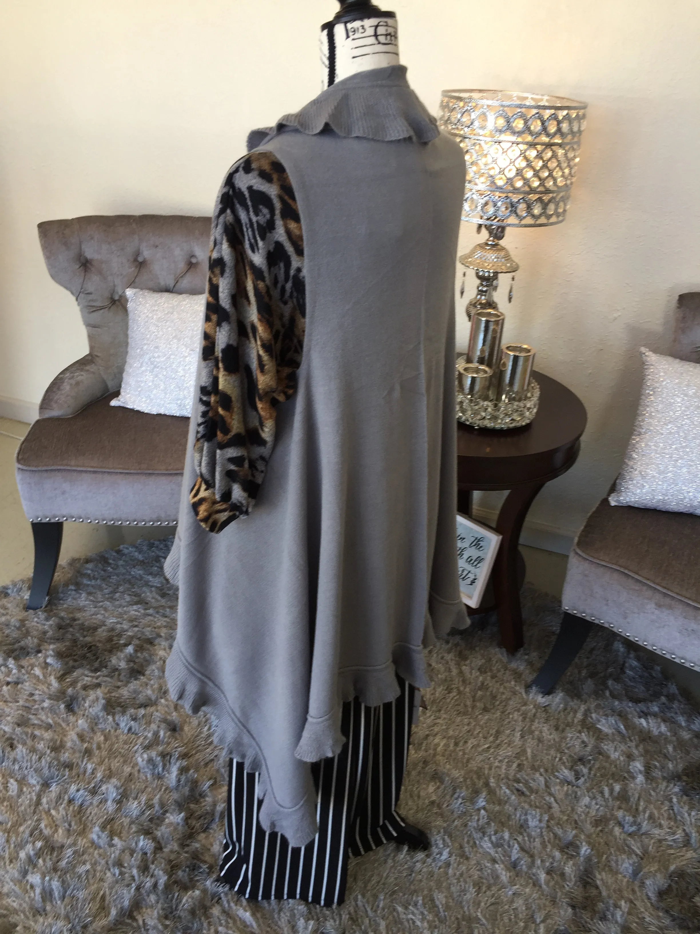 Grey Ruffled Sleeveless Cardigan/Vest (OS)