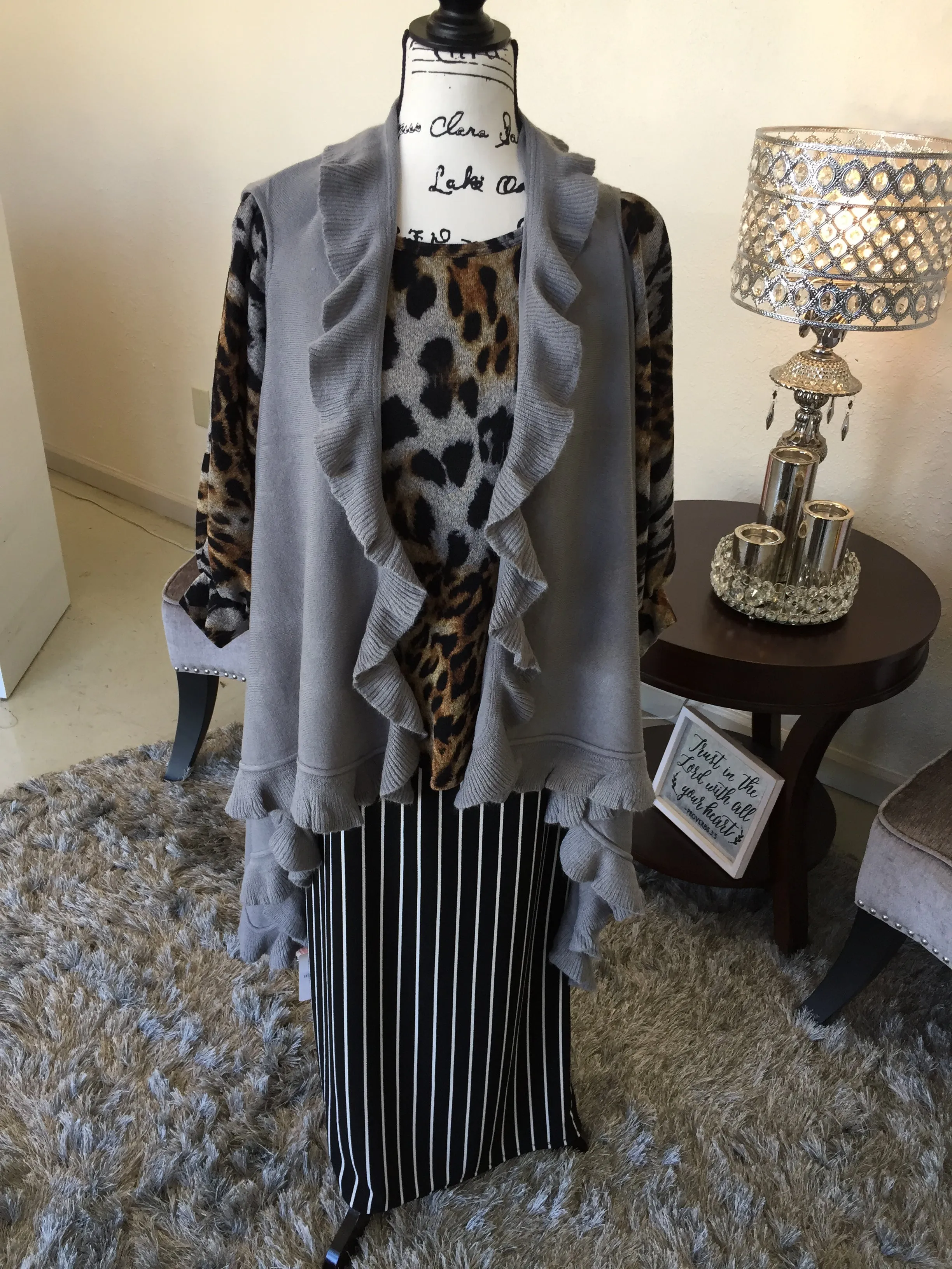 Grey Ruffled Sleeveless Cardigan/Vest (OS)