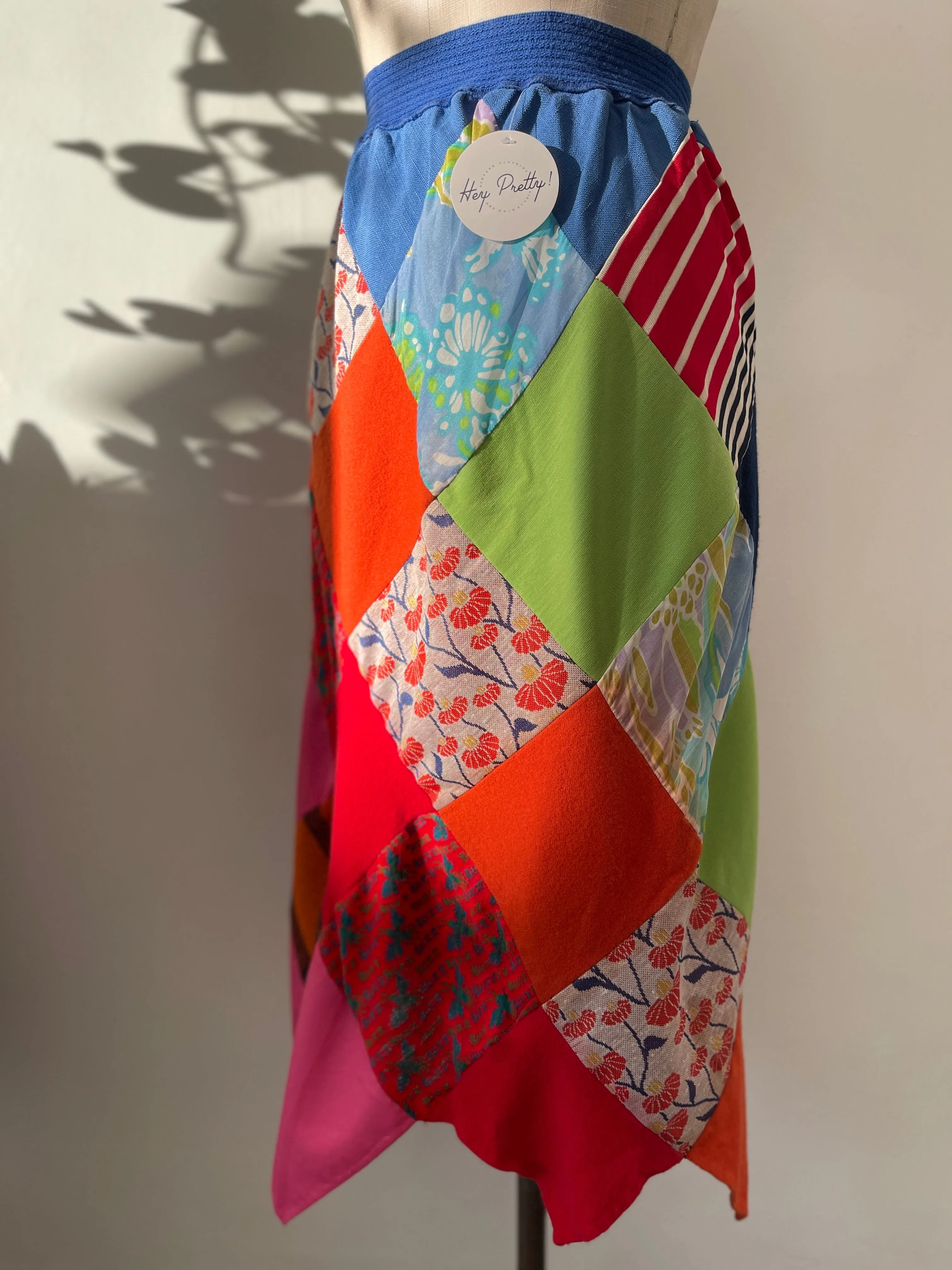 Handmade vintage fabric patchwork skirt waist “32-46”