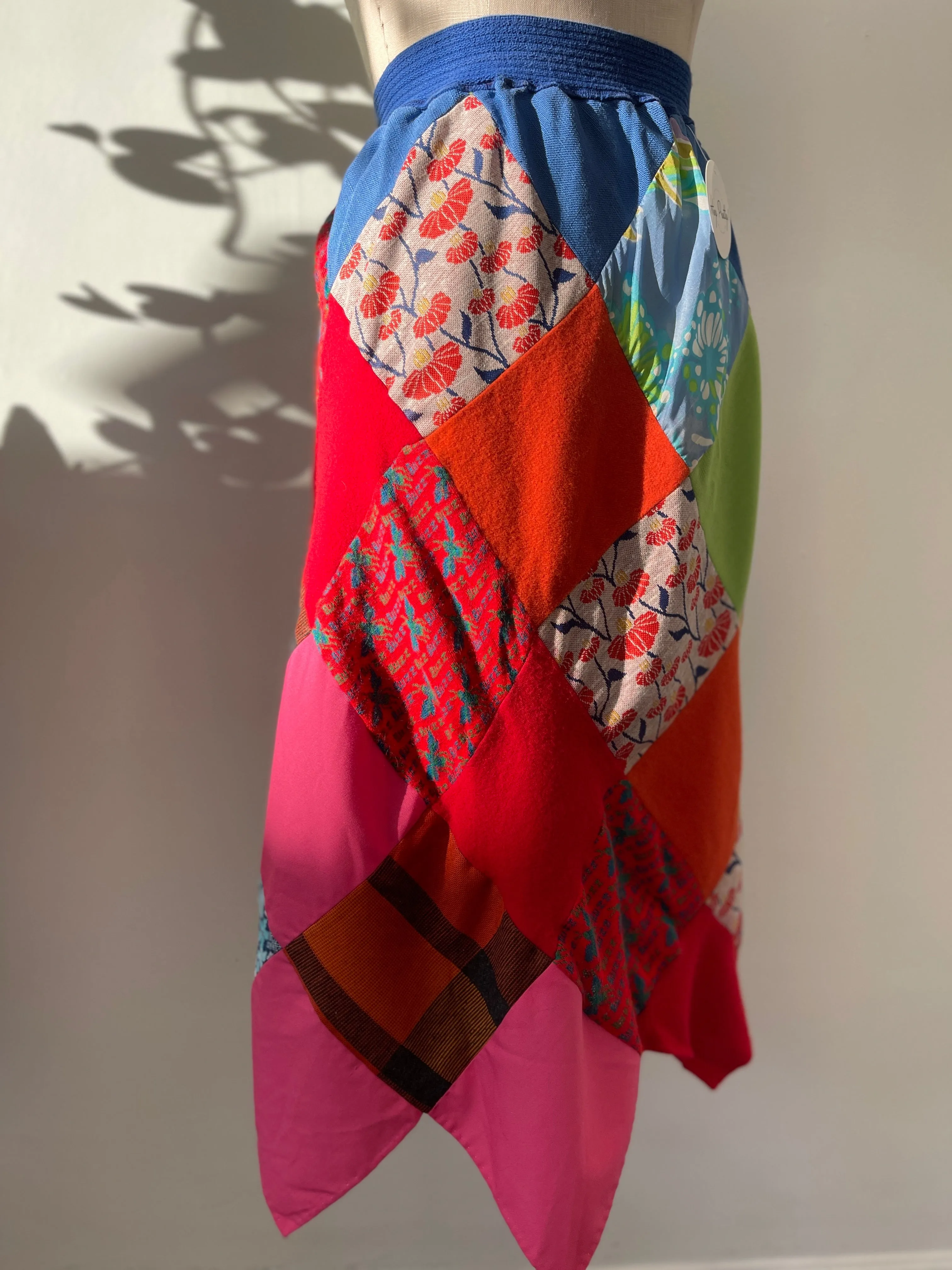 Handmade vintage fabric patchwork skirt waist “32-46”