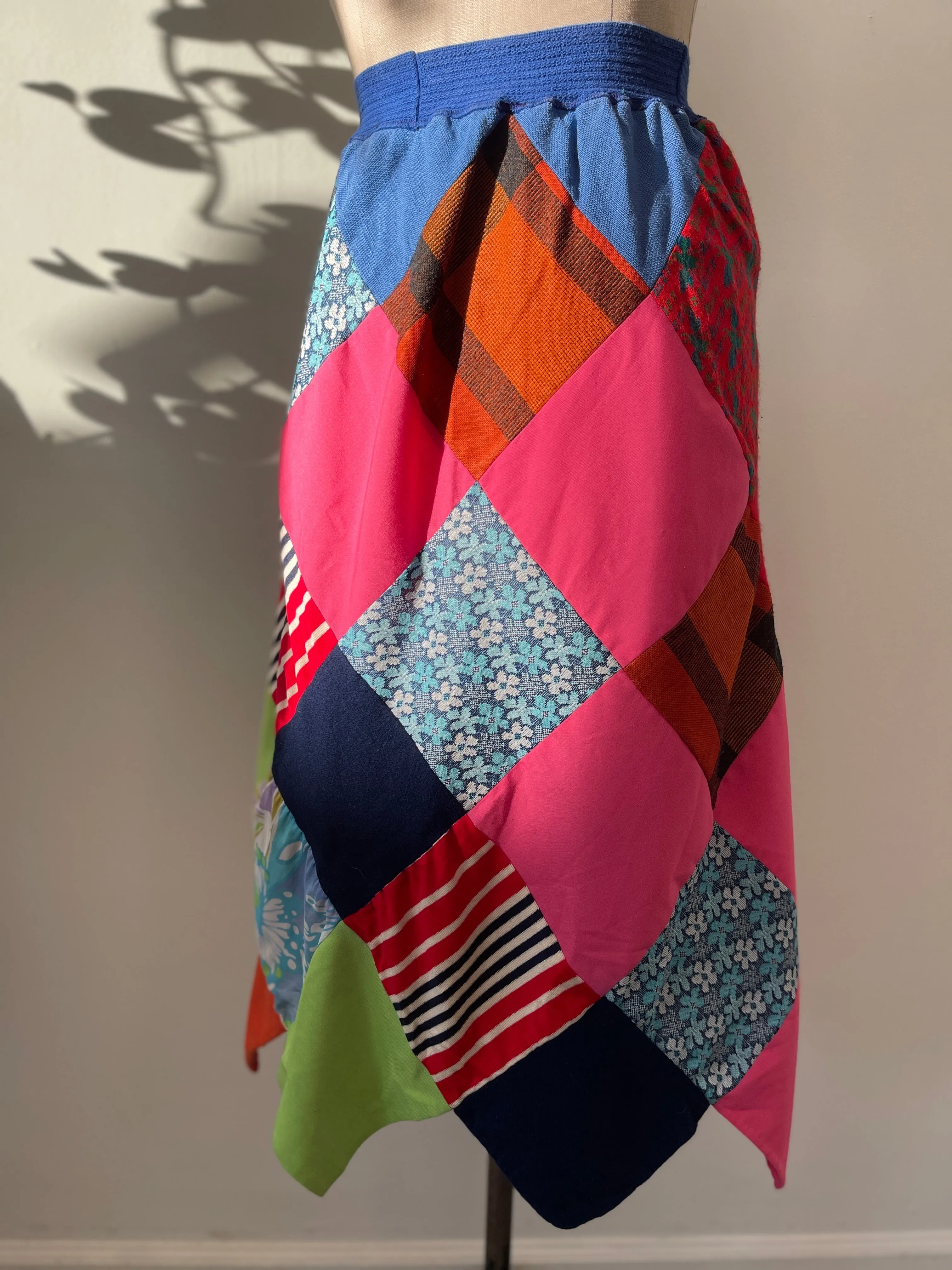 Handmade vintage fabric patchwork skirt waist “32-46”