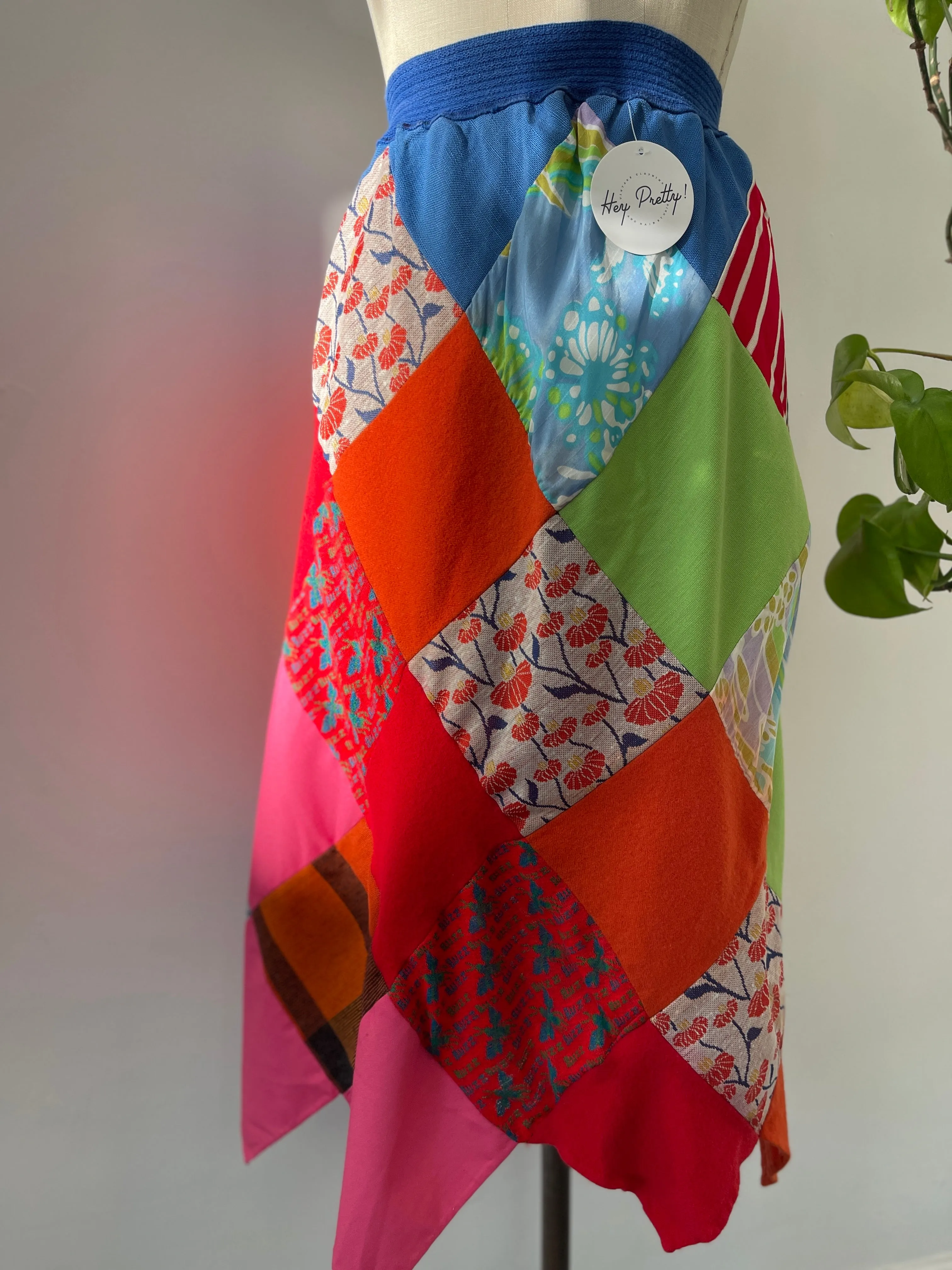 Handmade vintage fabric patchwork skirt waist “32-46”