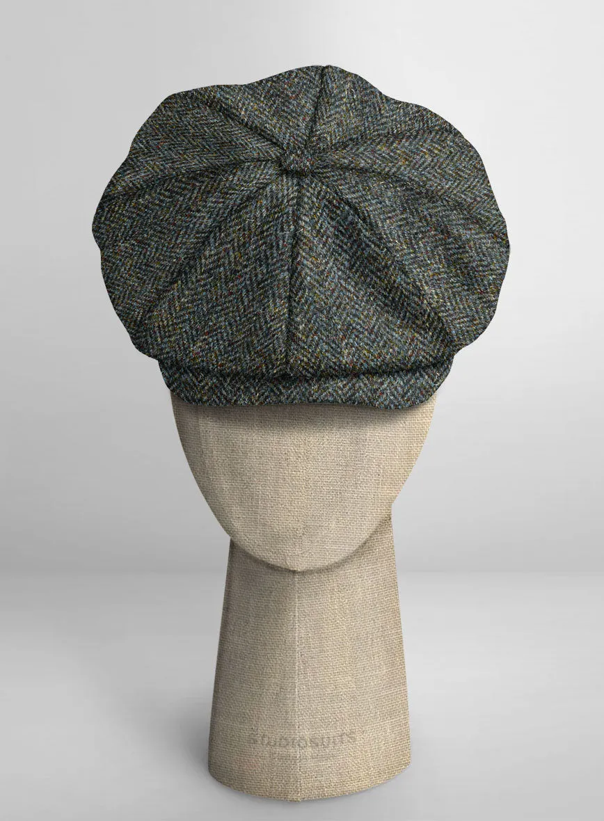 Harris Tweed Ridge Blue Herringbone Newsboy Cap