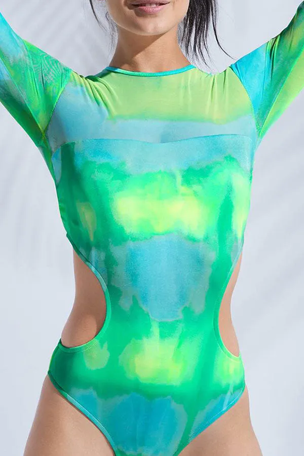 Hit Color Mesh Patchwork Unique Cutout One Piece Swimwear