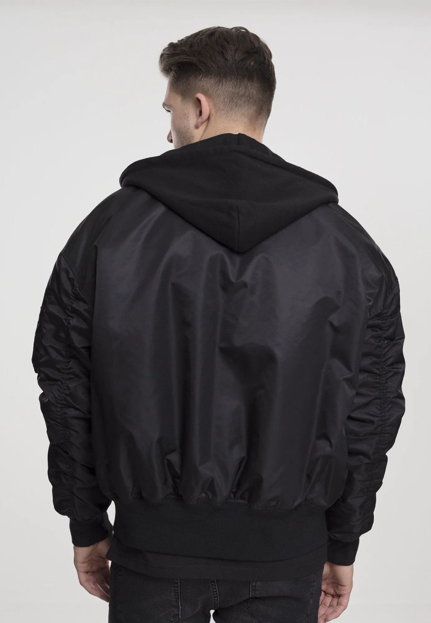 Hooded Oversized Bomber Jacket - All Black