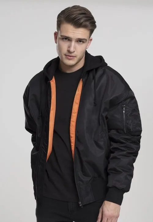 Hooded Oversized Bomber Jacket - All Black