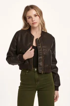 INEZ ZIPPER LONG SLEEVE RELAXED FIT JACKET CACAO VEGAN LEATHER