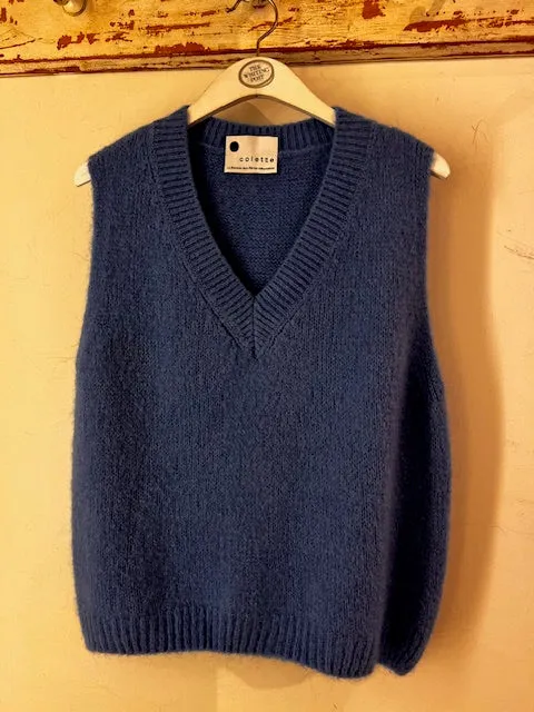 Italian collection - v neck mix mohair tank - cornflower blue