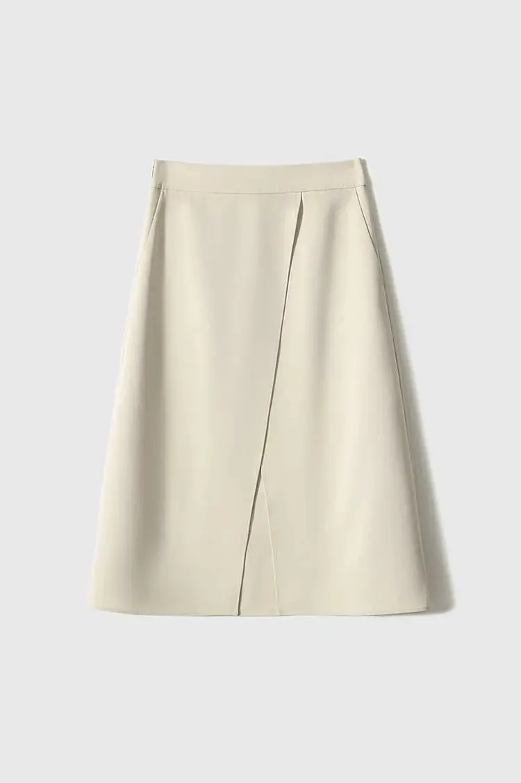 Japanese Triacetate Double-Layered A-Line Midi Skirt with Slit