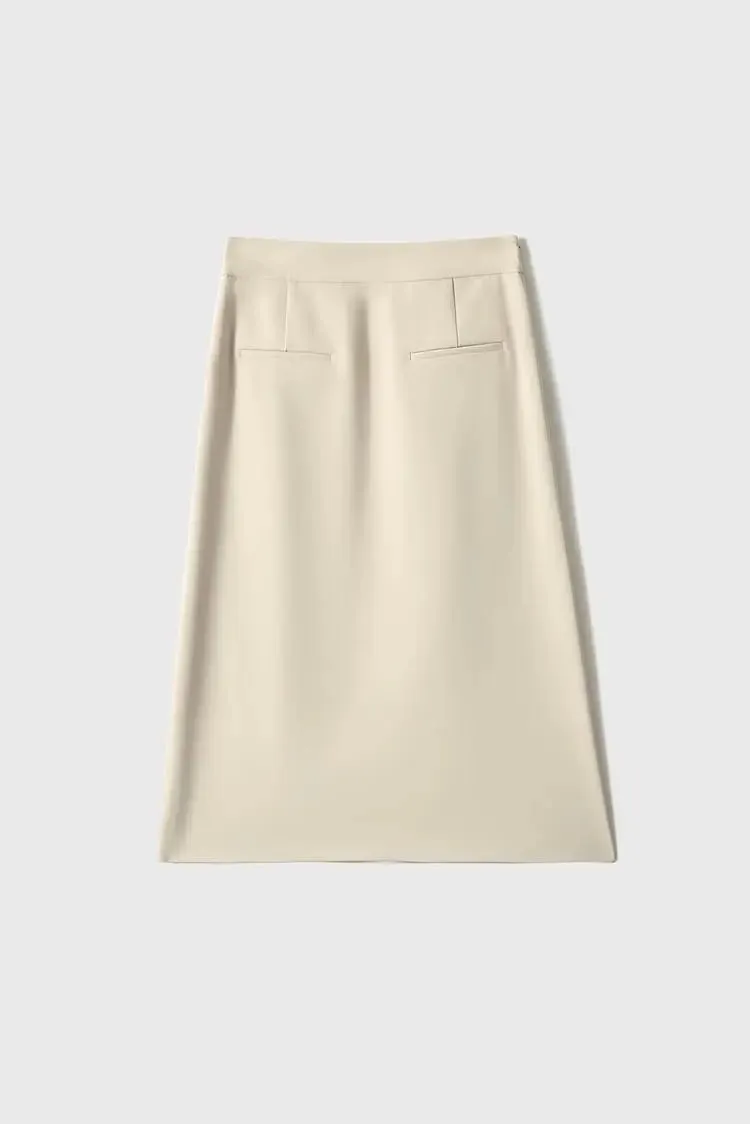 Japanese Triacetate Double-Layered A-Line Midi Skirt with Slit