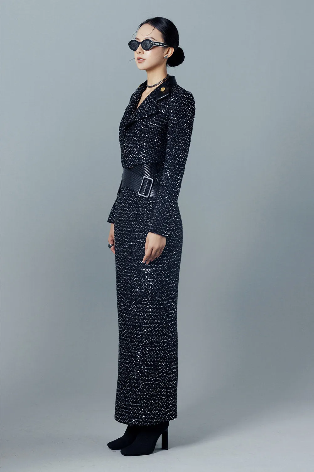 Katrina Straight Notch Lapel Tweed Ankle Length Set