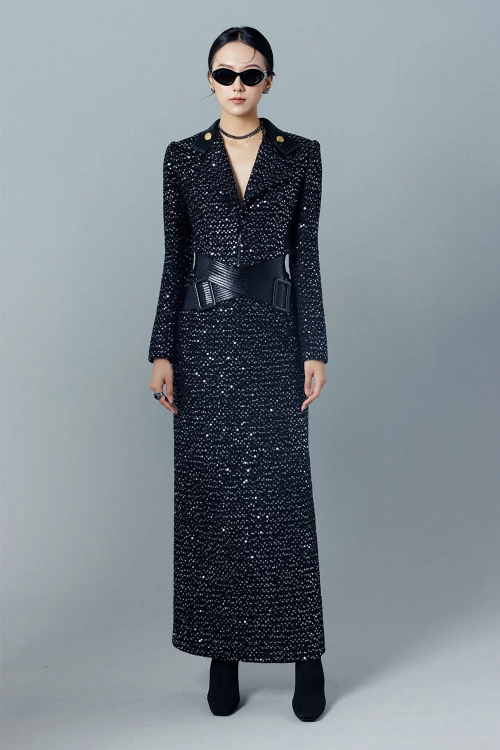 Katrina Straight Notch Lapel Tweed Ankle Length Set