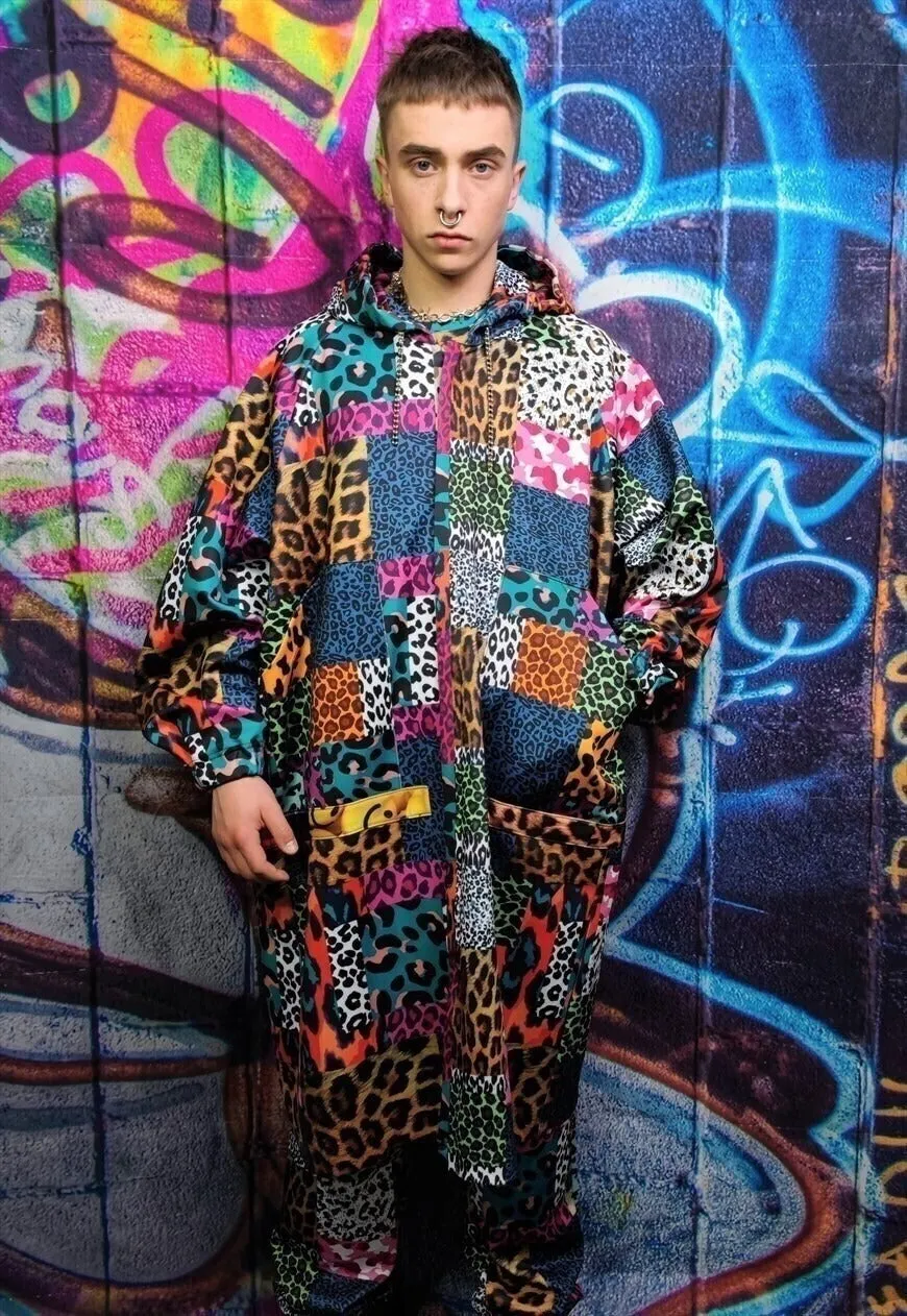 Leopard jacket handmade animal print windbreaker in blue