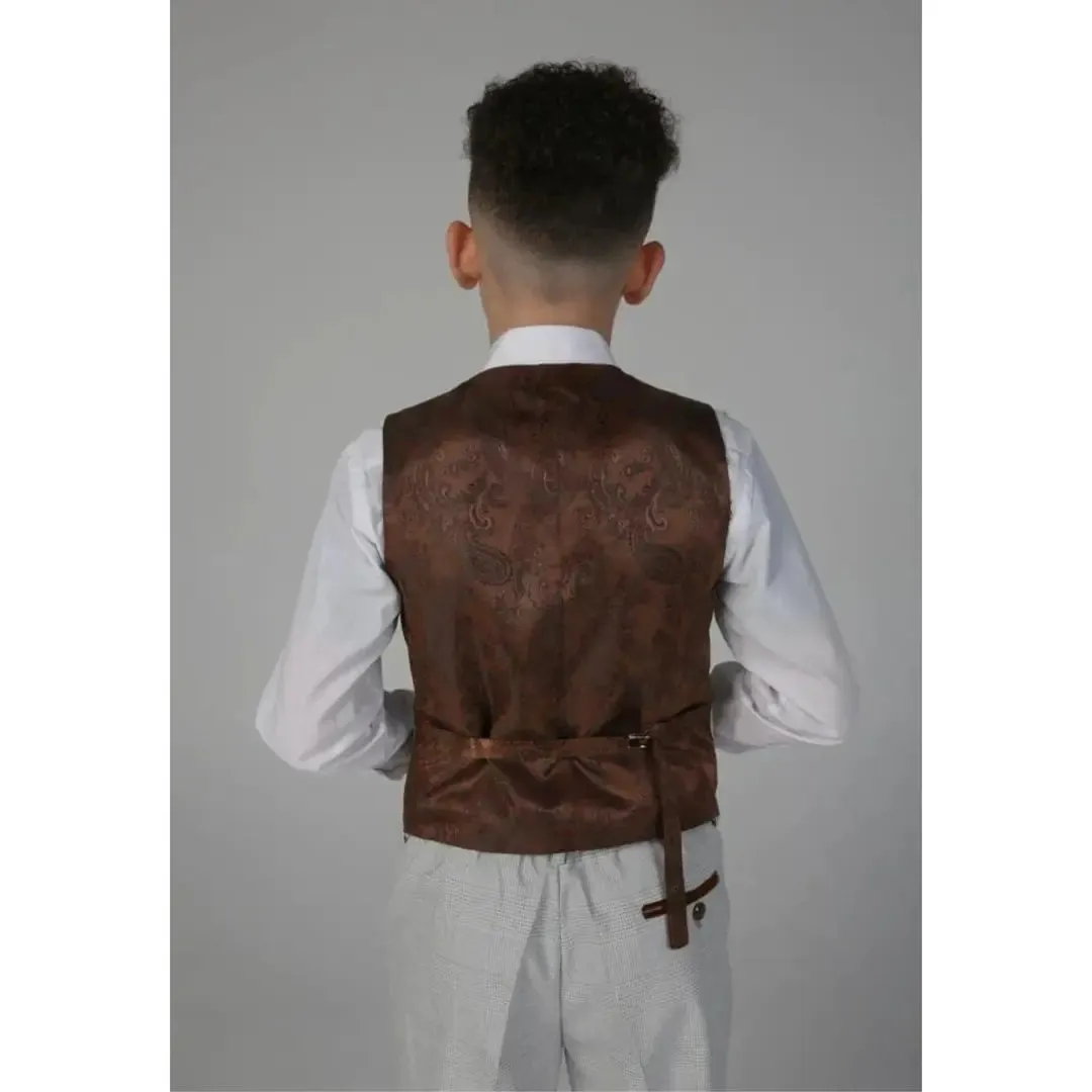 Mark - Boy's Grey Stone 3 Piece Tweed Check Suit