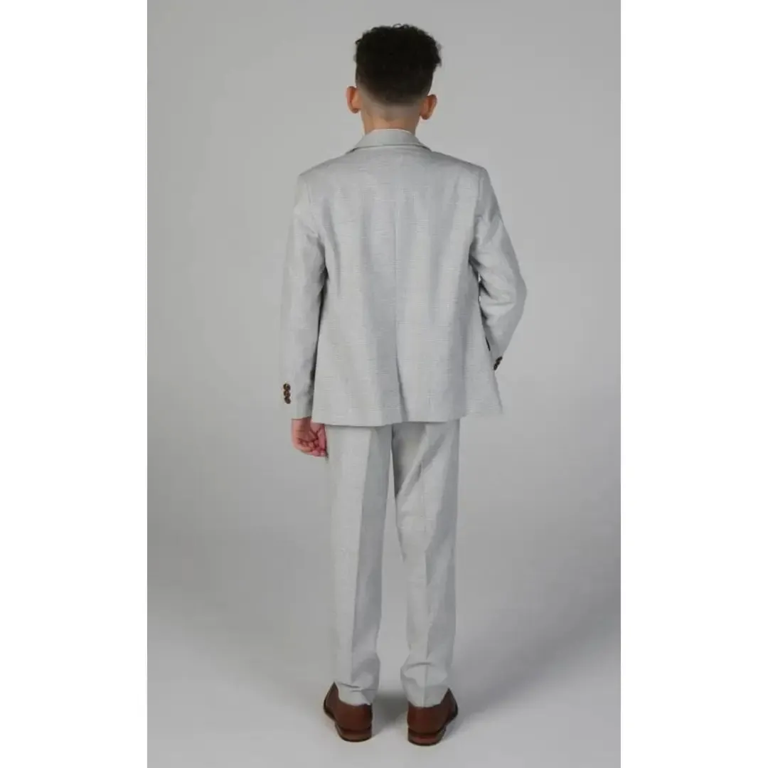 Mark - Boy's Grey Stone 3 Piece Tweed Check Suit