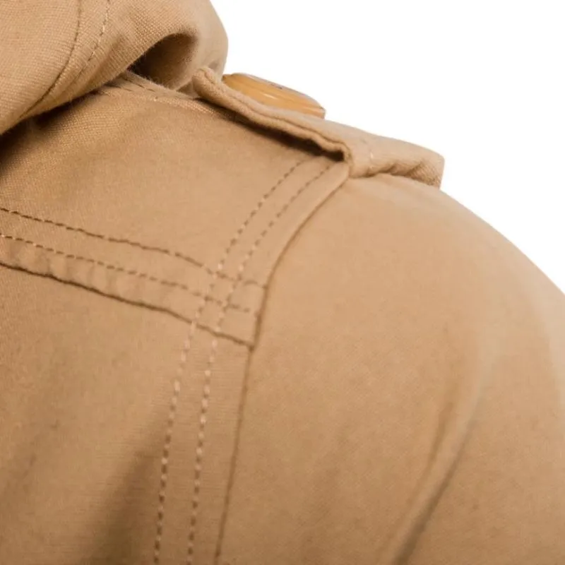 Men's Casual Washed Cotton Patchwork Hooded Slim Fit Cargo Jacket 77422336M