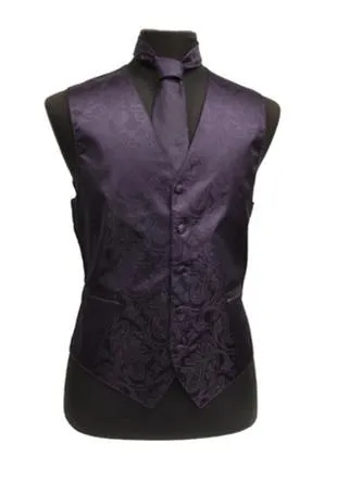 Men's Purple Paisley Vest with Neck Tie