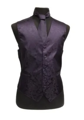 Men's Purple Paisley Vest with Neck Tie