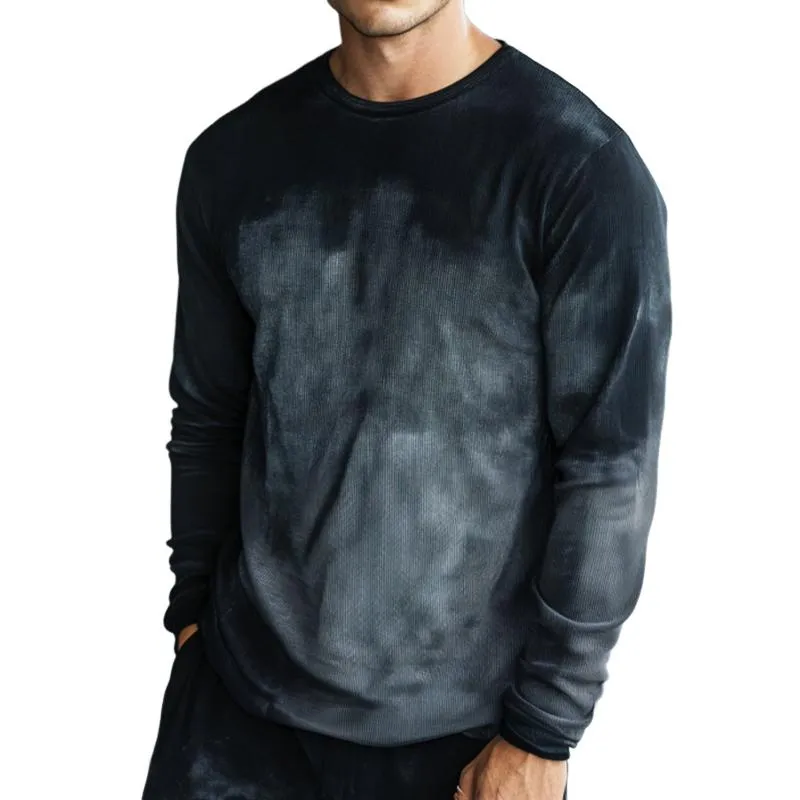 Men's Retro Casual Printed Gradient Round Neck Long Sleeve T-Shirt 91035859TO
