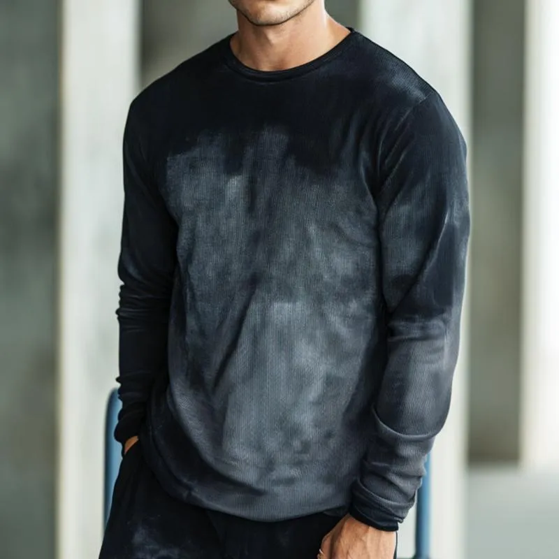 Men's Retro Casual Printed Gradient Round Neck Long Sleeve T-Shirt 91035859TO